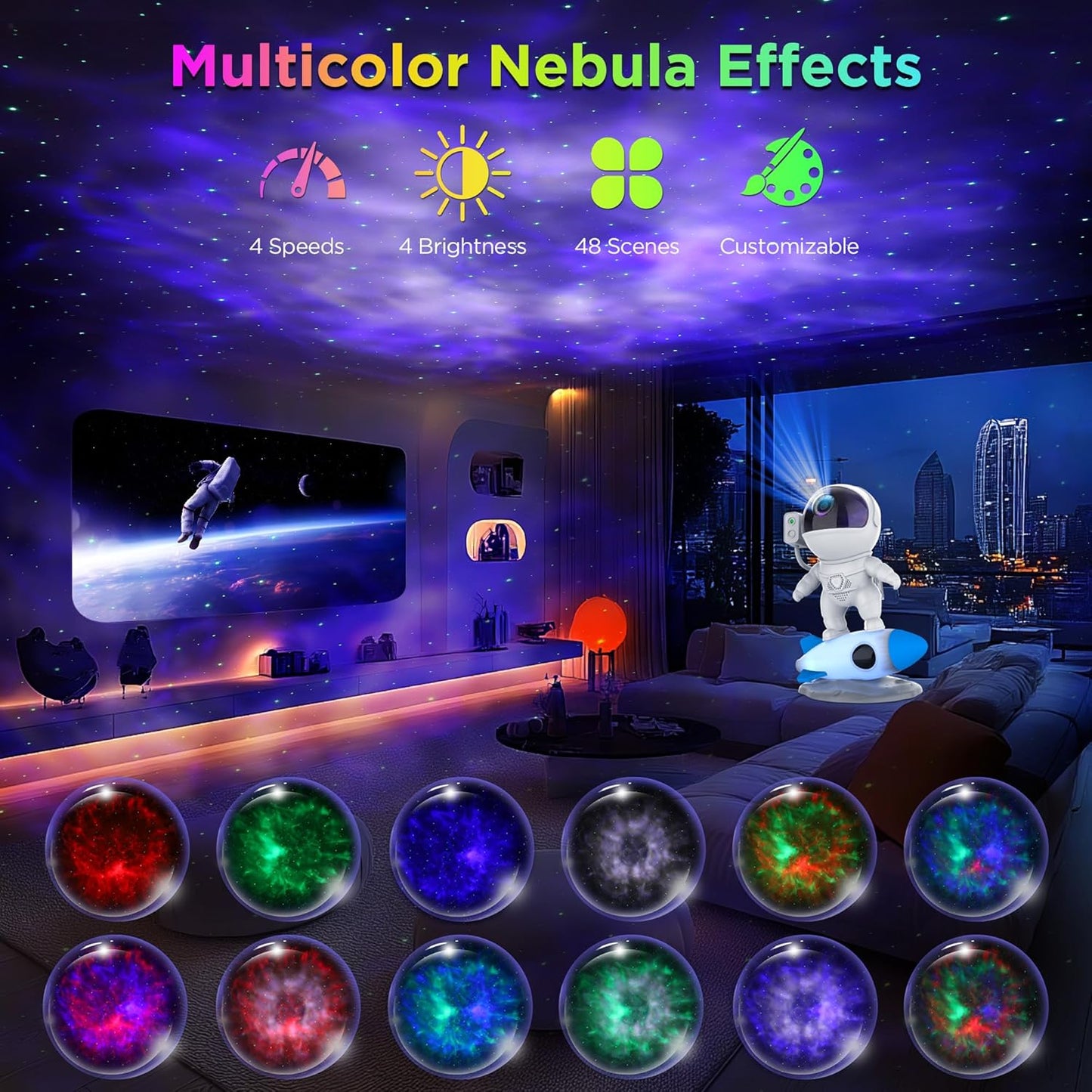 Astronaut Galaxy Projector for Bedroom, Star Projector Galaxy Light with App & Remote Control, White Noises, Bluetooth Speaker, Rocket Night Light for Kids, Ceiling, Gifts, Room Decor