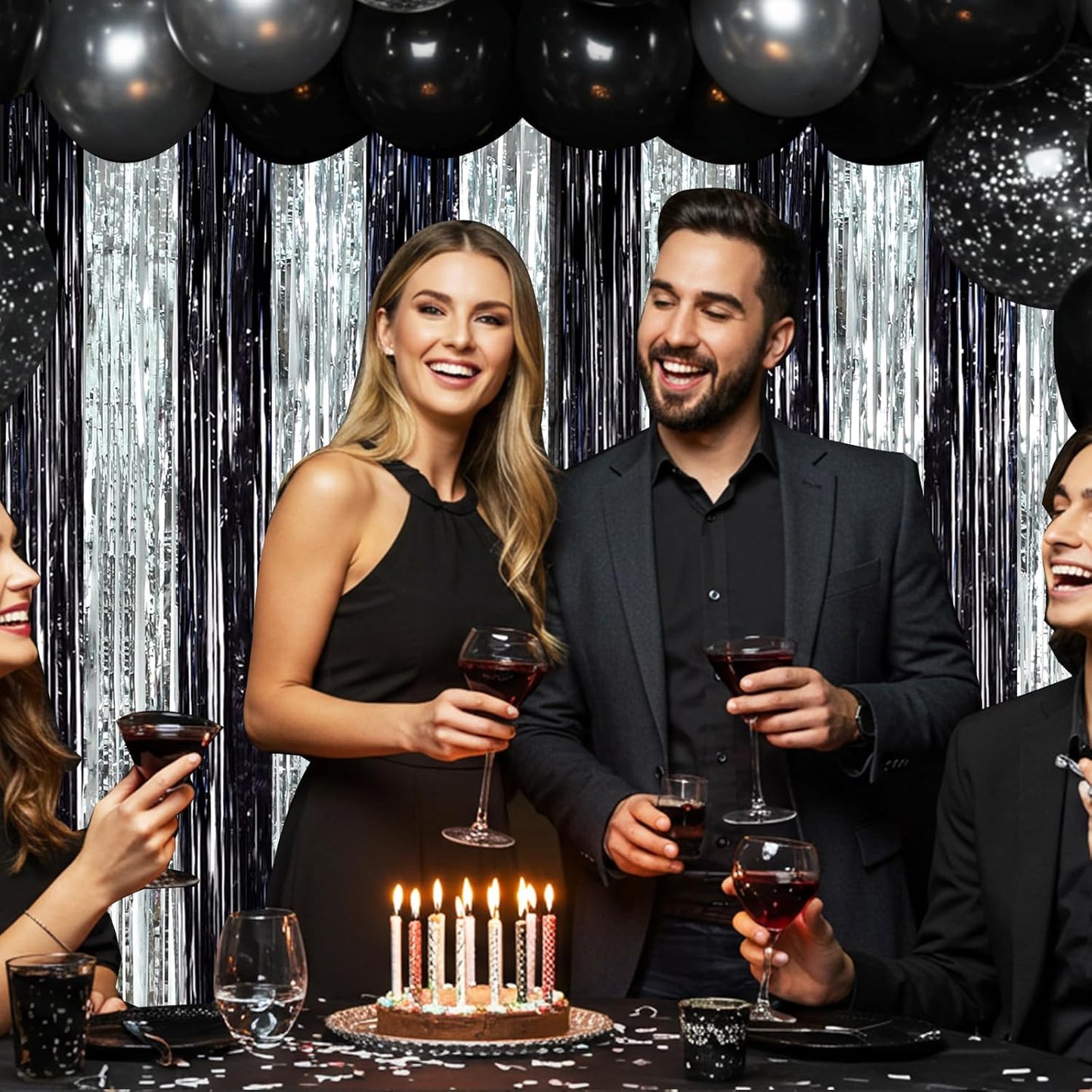 BEISHIDA 2Pcs Black Silver Door Streamers Congrats Grade 2025 Decoration Backdrop Foil Fringe Tinsel Party Streamers Curtains for Birthday Graduation Bachelorette Party Decoations (3.28 ft x 6.56 ft)