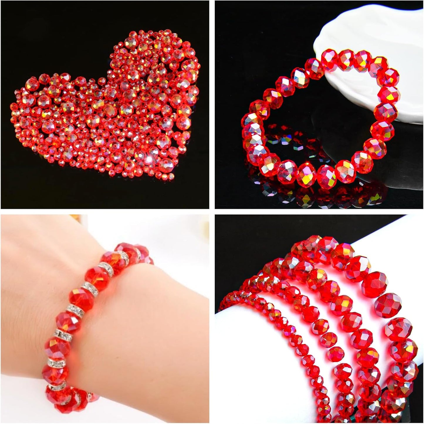 460Pcs 8mm Crystal Glass Beads for Jewelry Making Beads for Bracelets Necklace Pendants Making Supplies(Red)