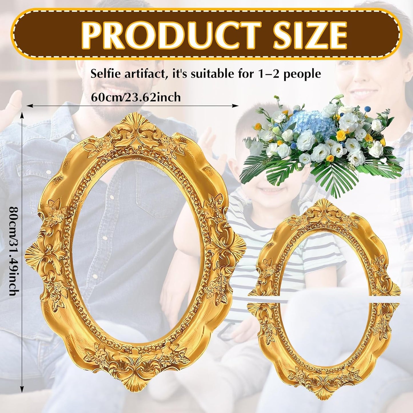 Upgraded 32 x 24 Inch Large Photo Booth Props Picture Frame Vintage Photo Frame Friends Selfie Props for Wedding Mexico Birthday Bachelorette Party Supplies (Round Style)