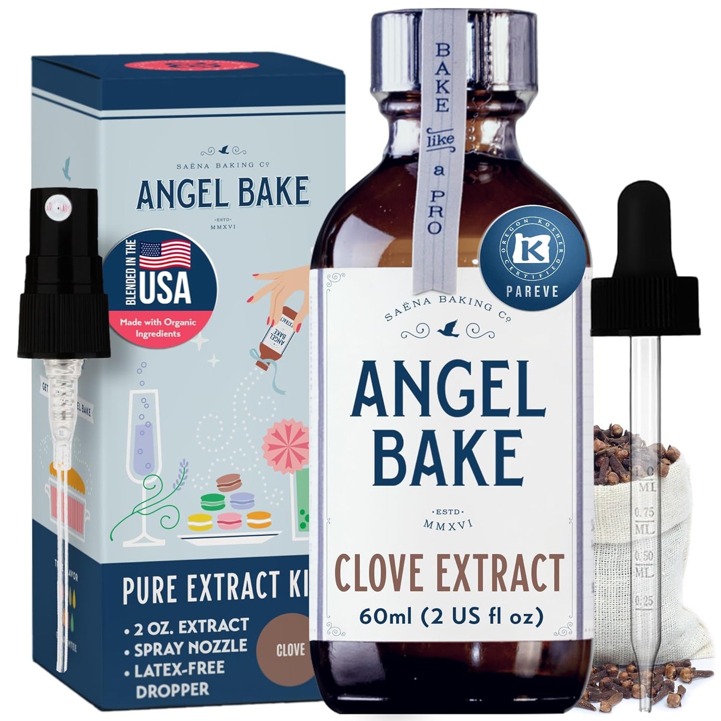 Pure Clove Extract for Baking and Mixology- Culinary Aromatics Kosher, Keto Friendly, Vegan & Gluten-Free for Cooking, Desserts, Beverages & Recipes (2 Oz Extract with Latex-Free Dropper & Spritzer)