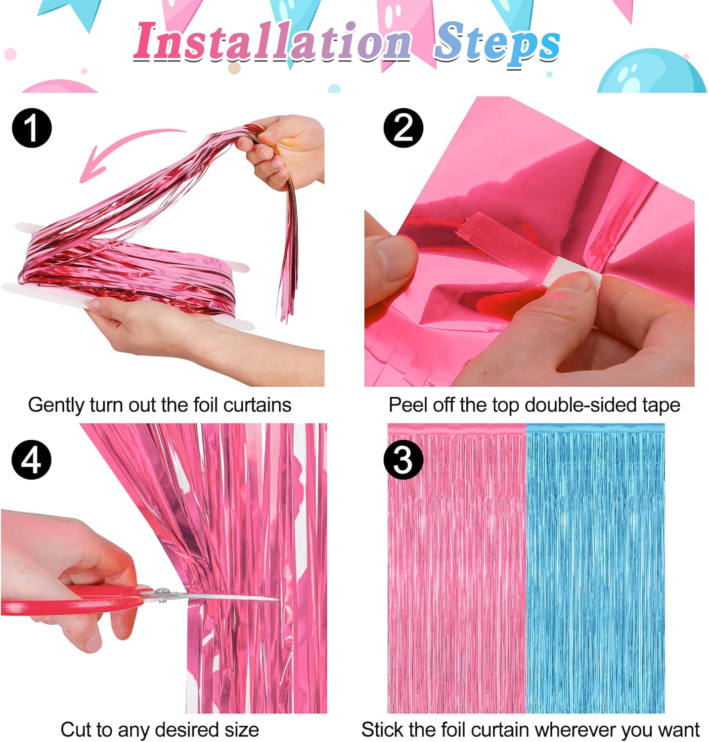 2 Pack Gender Reveal Decorations, 3.28 FT x 7.05 FT Pink and Blue Fringe Backdrop, Metallic Boy or Girl Foil Fringe Curtains Tinsel Backdrop Party Streamers, Birthday Party Decor Photo Booth Props