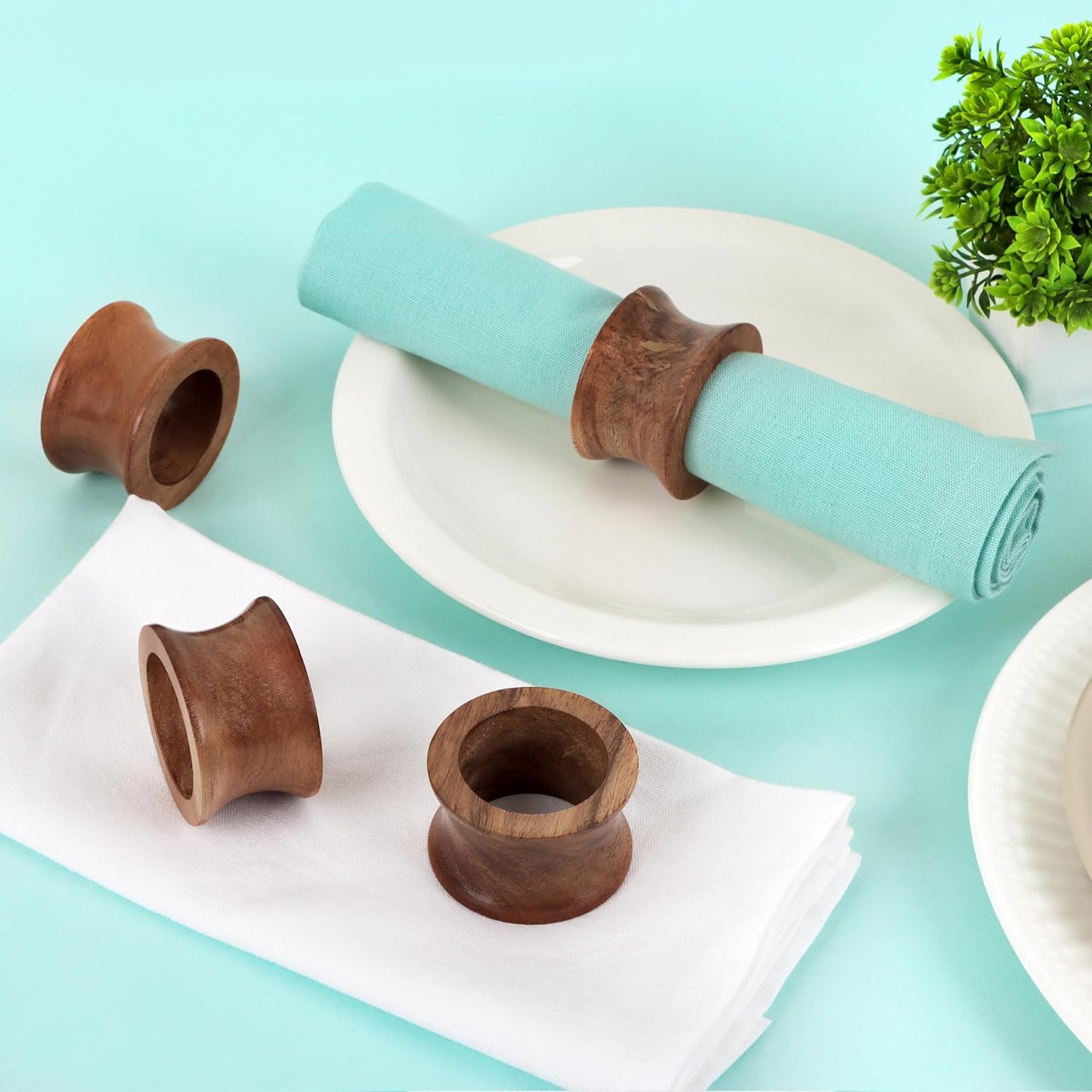 Wooden Napkin Rings Set of 12 Fall Decor for Home Round Acacia Wood Napkin Holders for Dining Table Settings Wood Napkin Ring Rustic Table Décor for Weddings, Parties, and Everyday Use - CLEENTABLE