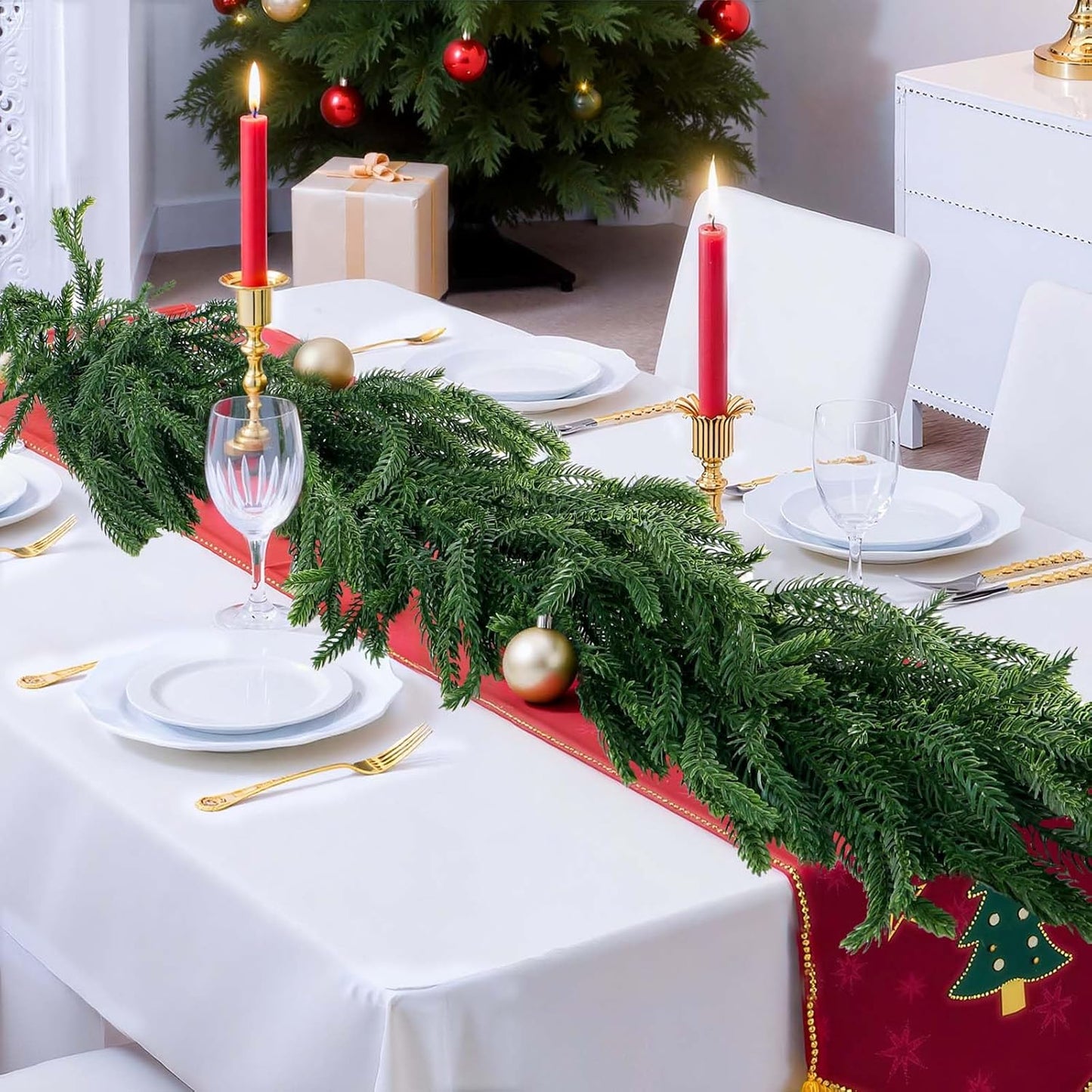 2 Pack 6FT Real Touch Norfolk Pine Garland – Artificial Evergreen Greenery Christmas Decoration for Mantel, Staircase, Table, Indoor Outdoor Rustic Farmhouse Winter Holiday Decor