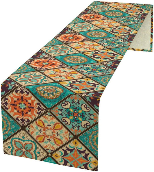 Boho Floral Table Runner,Vintage Bohemian Style Table Runner for Kitchen Dining Table Home Party Decoration 13x108 Inch