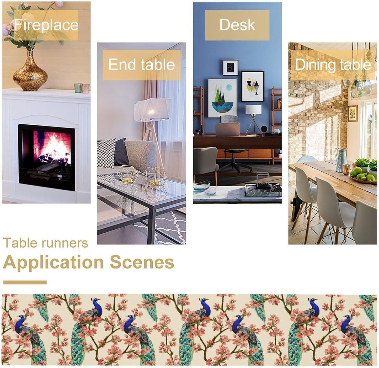 Peacock Table Runner,Spring Floral Peacock Birds Table Runner for Home Kitchen Dining Party Indoor Outdoor Decoration 13x36 Inch