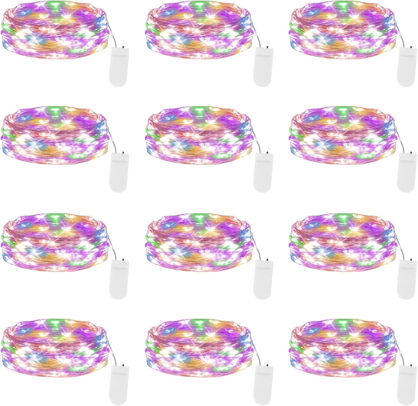 Lakumu 12 Pack Multi-Color Fairy Lights Battery Operated, 7ft 20 LED Waterproof Micro Firefly Lights for DIY Craft, Wedding Table Centerpieces, Christmas Decor, Bedroom