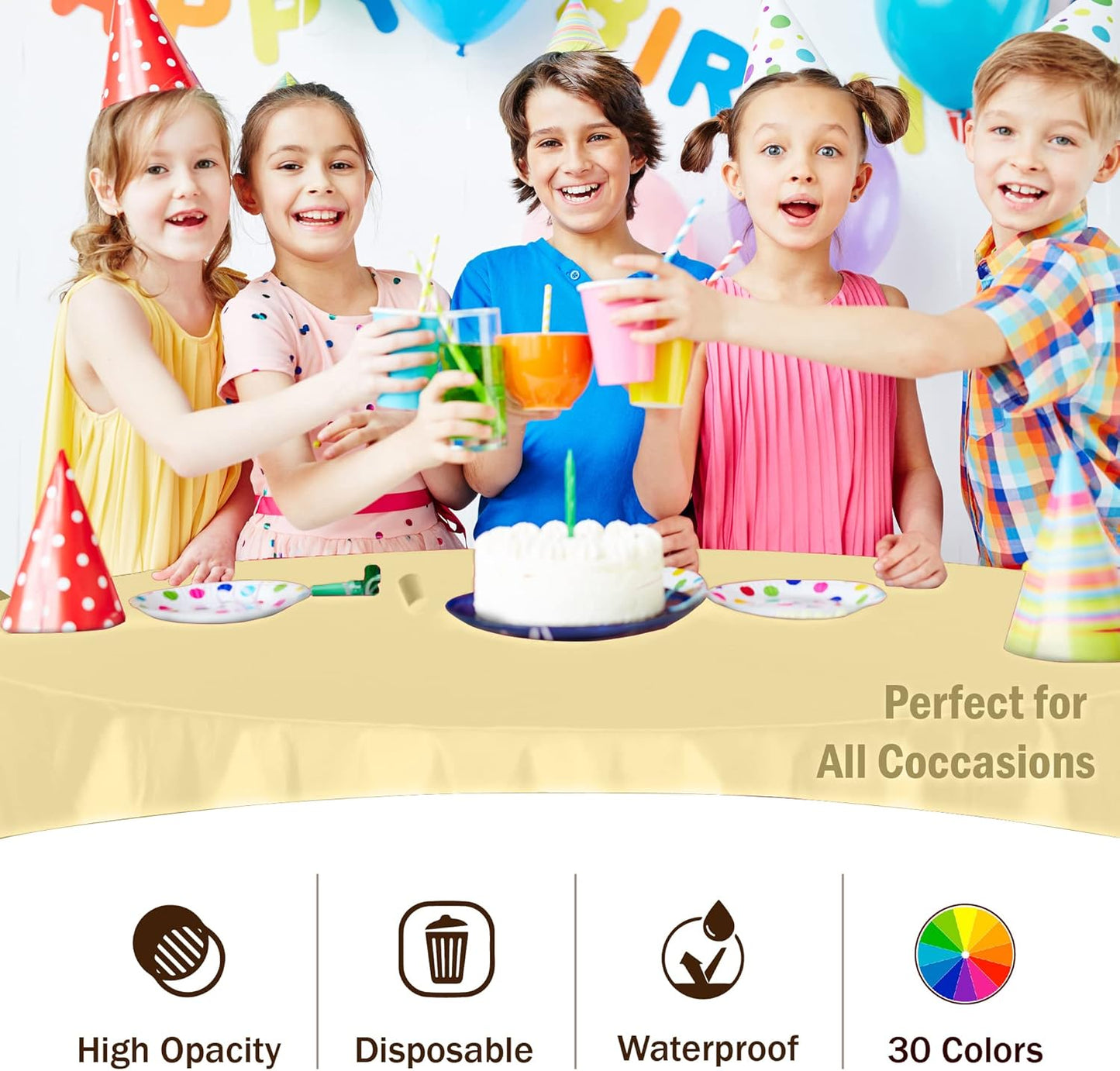 12-Pack Premium Plastic Tablecloth 84in. Round Table Cover - Light Yellow