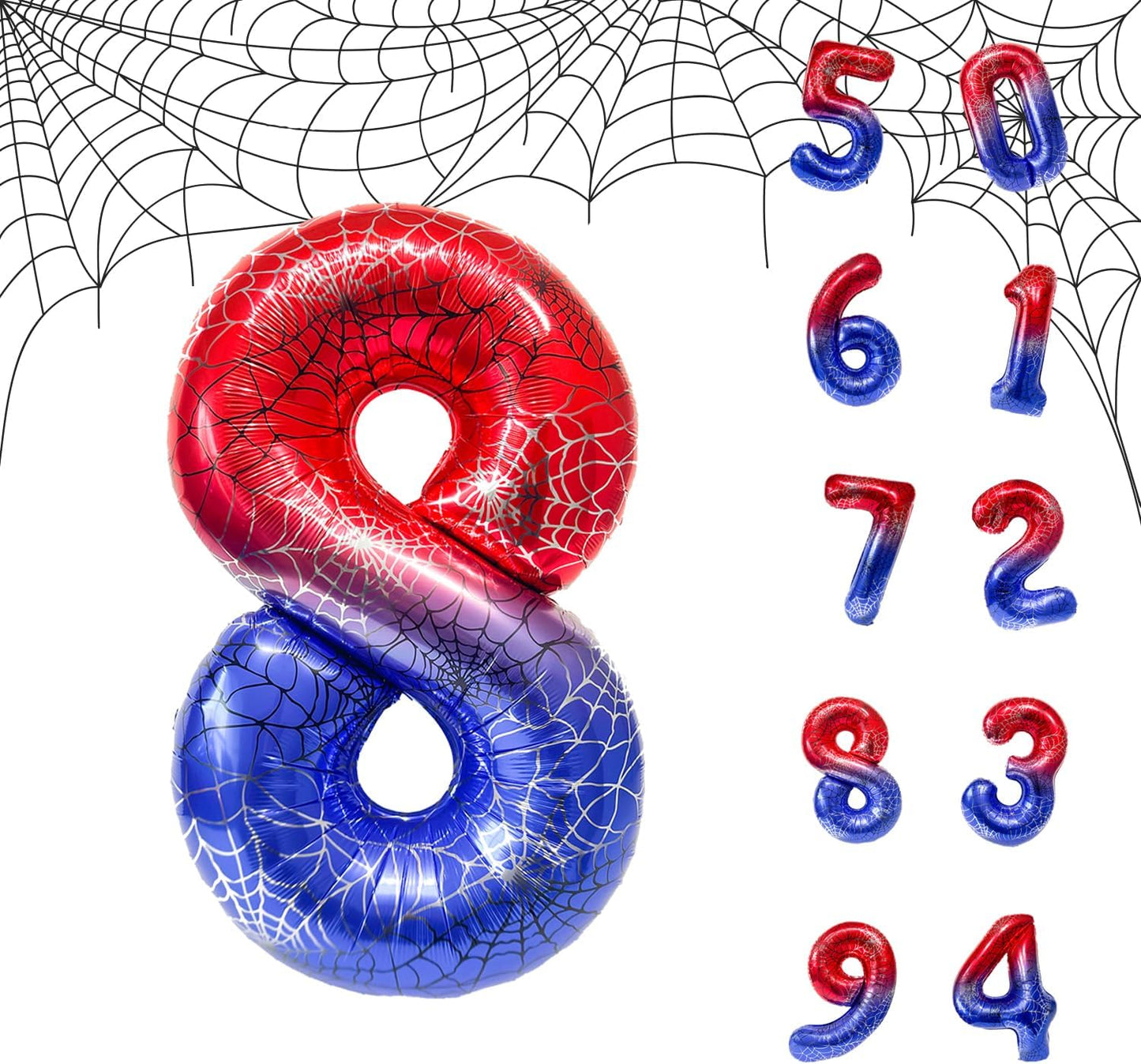 Spider Web 40Inch Foil Number Balloons Set 0-9 Includes Inflation Straws - Giant Decor for Birthdays, Anniversary Party Arch Supplies (Spider, Number 8)