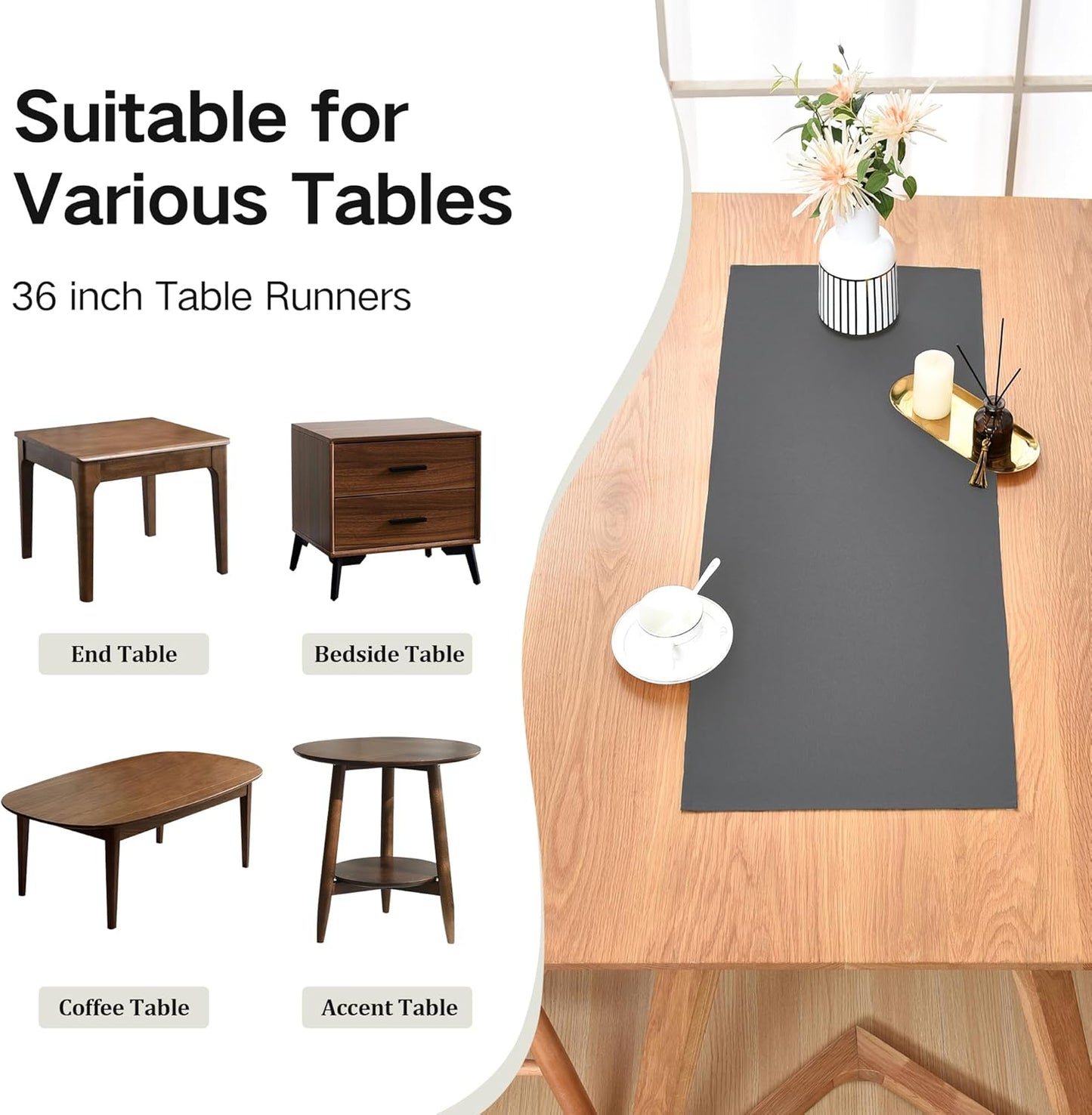 Farmhouse Grey Table Runner Small Short Table Runners 36 Inches Coffee Table Runner for Dresser Living Room Bedroom Holiday Party Banquet 12X36 Inch