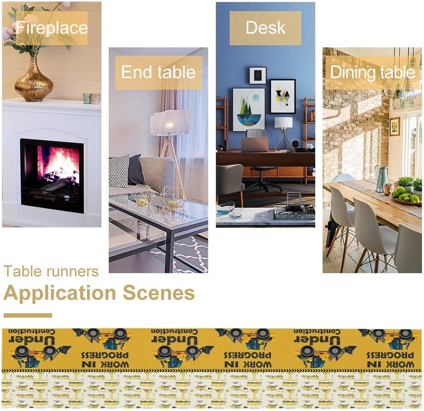 Cartoon Car Table Runner,Boys Kids Construction Vehicles Truck Yellow Print Tablecloth Burlap for Hotel Indoors Outdoor Dining Room Kitchen Home Decor,W13X L70 in