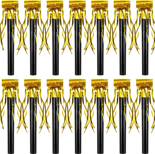 Skylety 18 Pcs Party Blower Noisemakers Party Squawkers Blowouts Whistles Fringed Noise Maker Musical Blowouts for Birthday Supplies(Black and Gold)