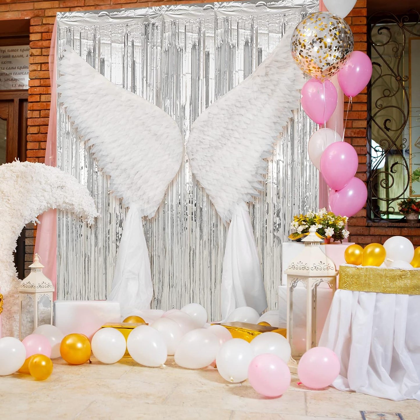 Crosize 4 Pack 3.3 x 9.9 ft Silver Foil Fringe Curtains Party Decorations, Silver Tinsel Curtain Backdrop for Parties, Door Streamers, Glitter Streamer Fringe Backdrop for Birthday Decoration