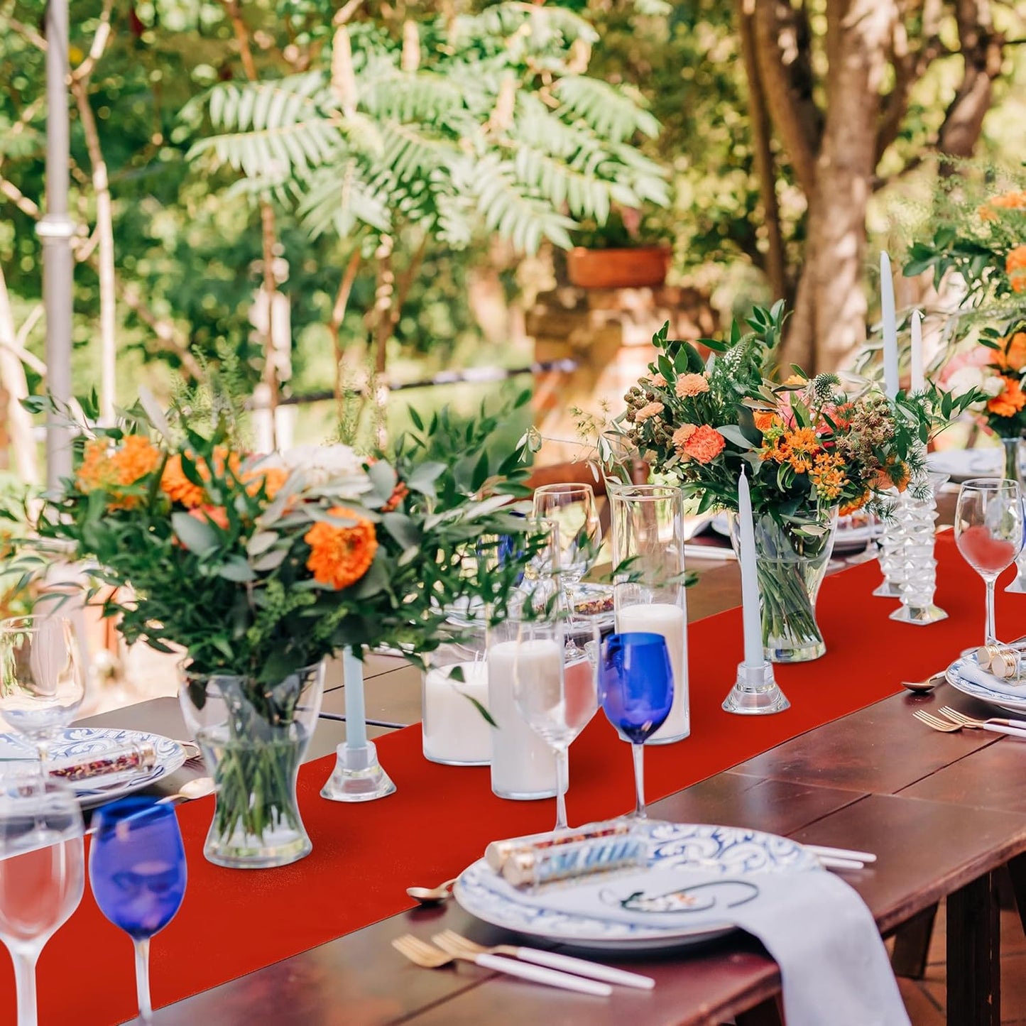 Aneco 12 Pack Satin Table Runner 12 x 108 Inch Fall Autumn Long Wedding Satin Silk Table Runner for Thanksgiving Halloween Party Decoration Wedding Banquet Graduations Birthday