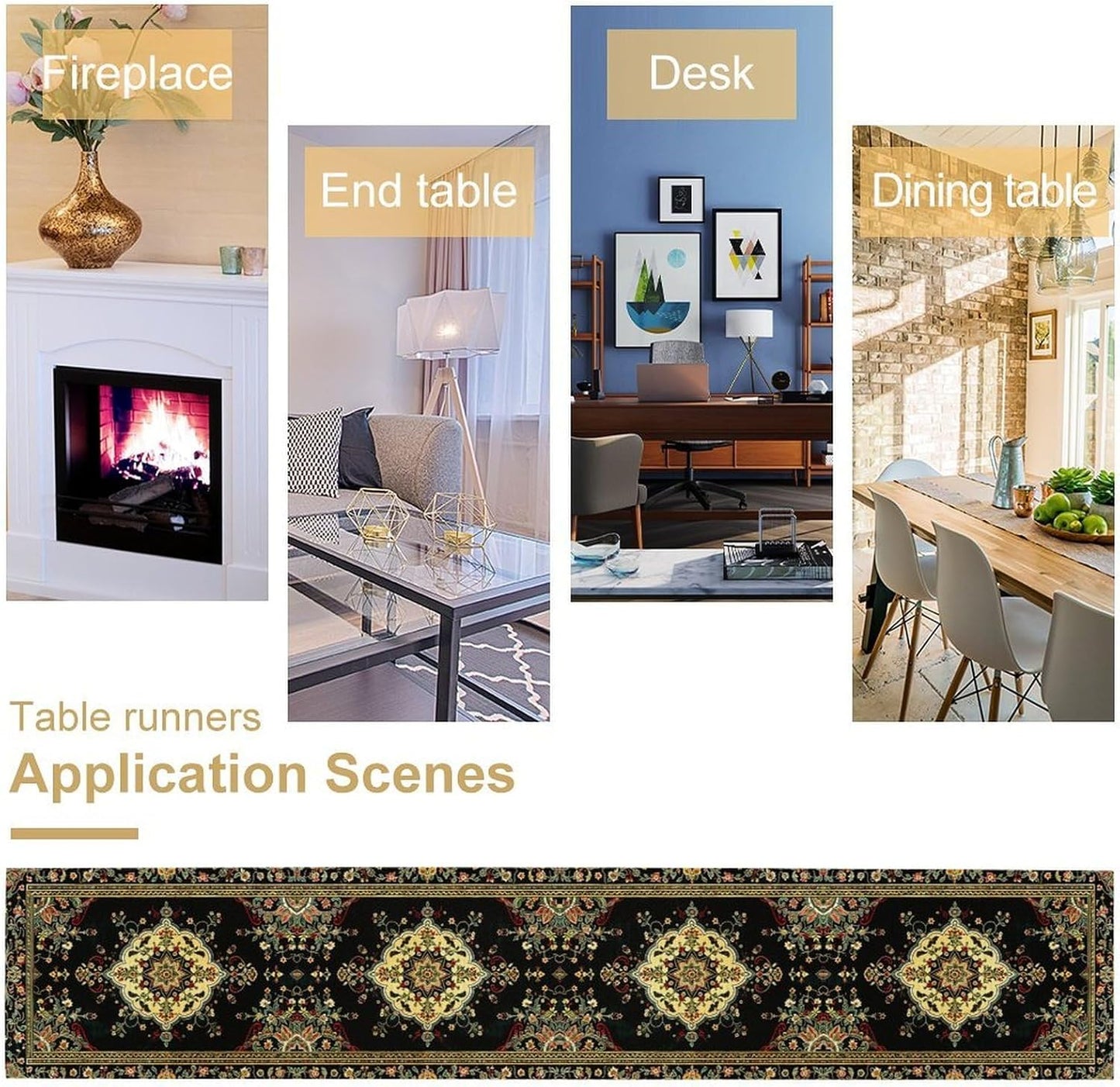 Colorful Boho Flower Table Runner, Vintage Rustic Farmhouse Paisley Hand Drawing Print Pattern for Home Kitchen Table Decor Dining Coffee Room Garden Party Decor 13x36in