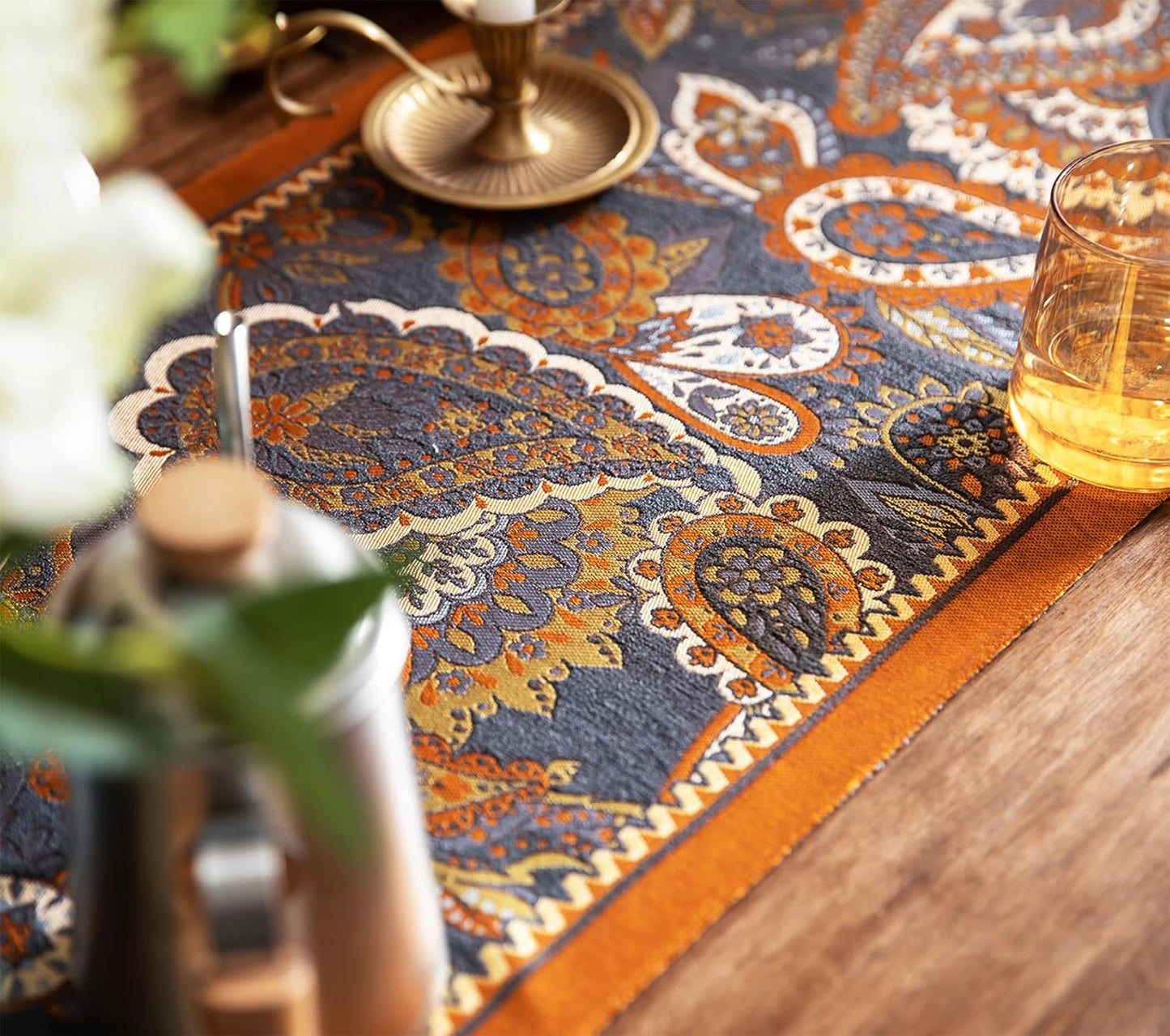 13×72 Inch Table Runner, Retro-Luxury Tassels Series for Kitchen Dining Table Holiday Decoration (Royal Nuts)