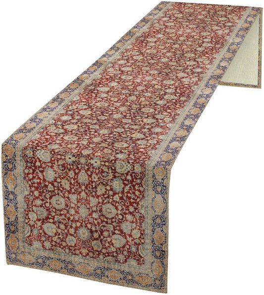Boho Bohemia Style Table Runner, Vintage Red Blue Retro Flower Rustic Country Style Floral Print Pattern for Home Kitchen Table Decor Dining Coffee Room Garden Party Decor 13x72in