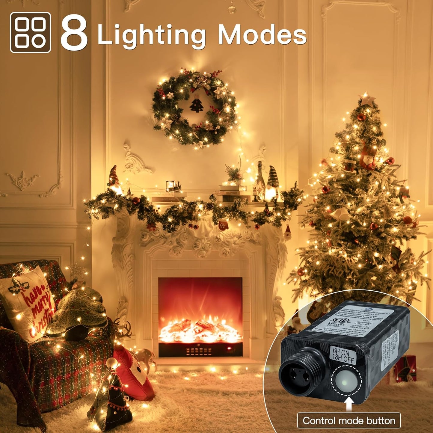 Connectable Warm White String Lights Indoor Bedroom, 8 Modes Christmas String Light Plug in Classroom Lights, 49ft 150 LED Fairy Twinkle Light for Wedding Holiday Christmas Decor