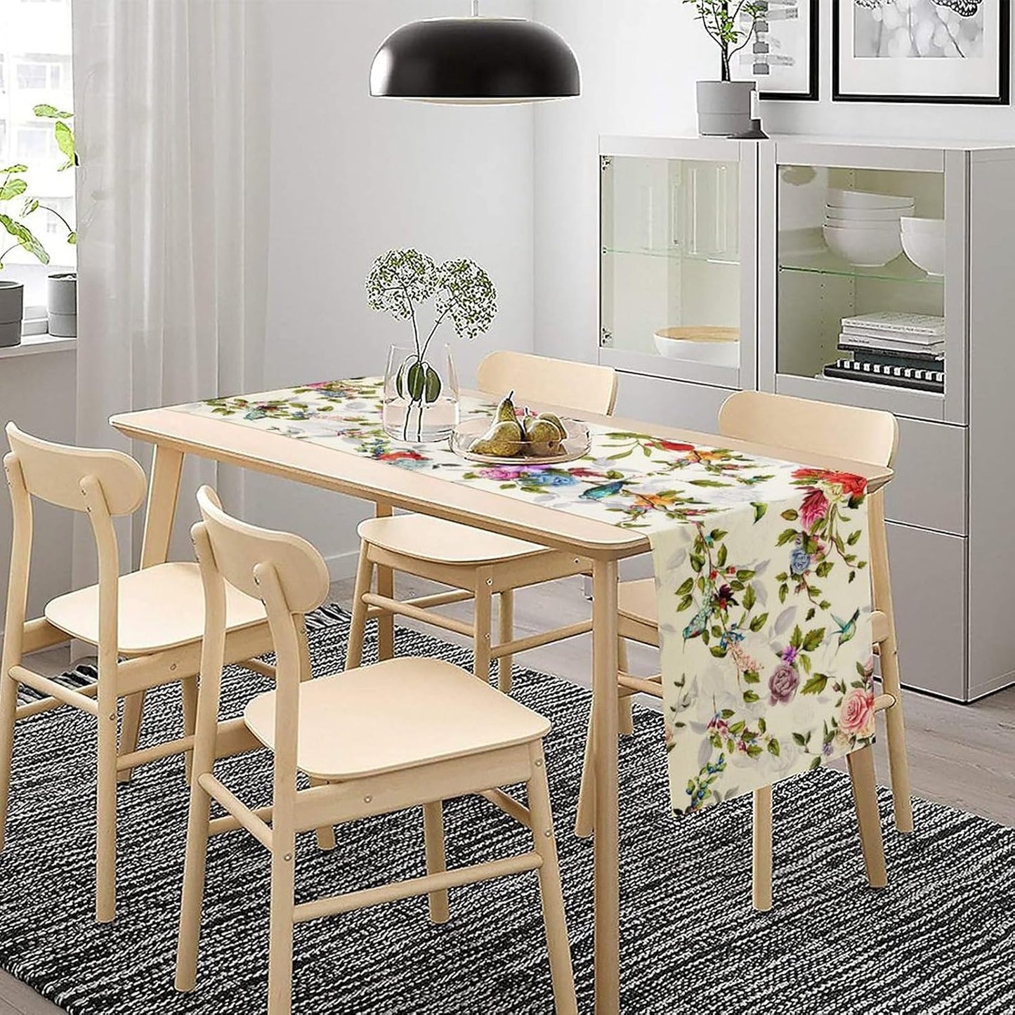 Vintage Bird Flower Table Runner Seasonal Spring Summer Garden Plants Farmhouse Country Kitchen Dinner Runner Dining Table Decoration for Home Party Holiday 13"x60"