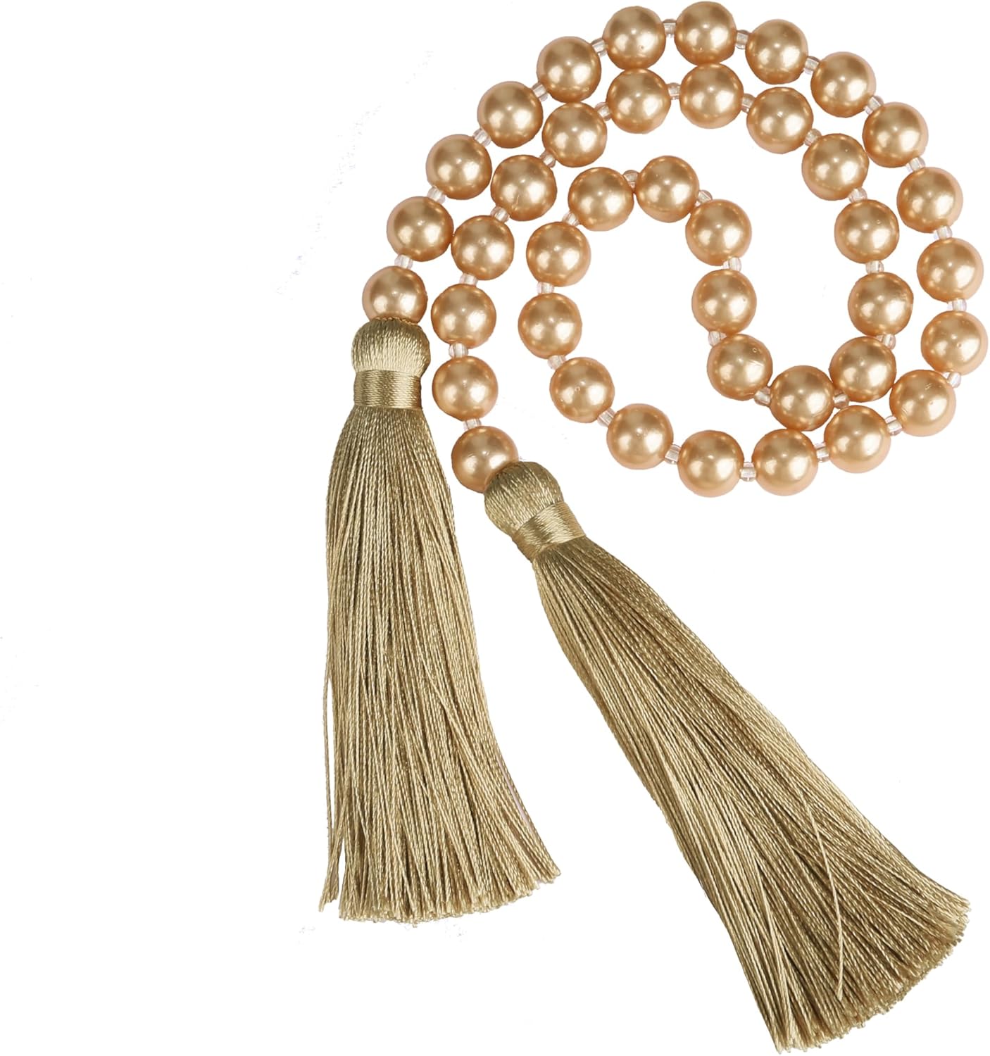 Fenghuangwu 34 Inch Pearl Glass Bead Garland with Tassels - Elegant Boho Table Decor, Fringe Wall Hanging for Wedding, Party, Farmhouse Rustic Prayer Bead Home Decoration(2 Pack,Gold)