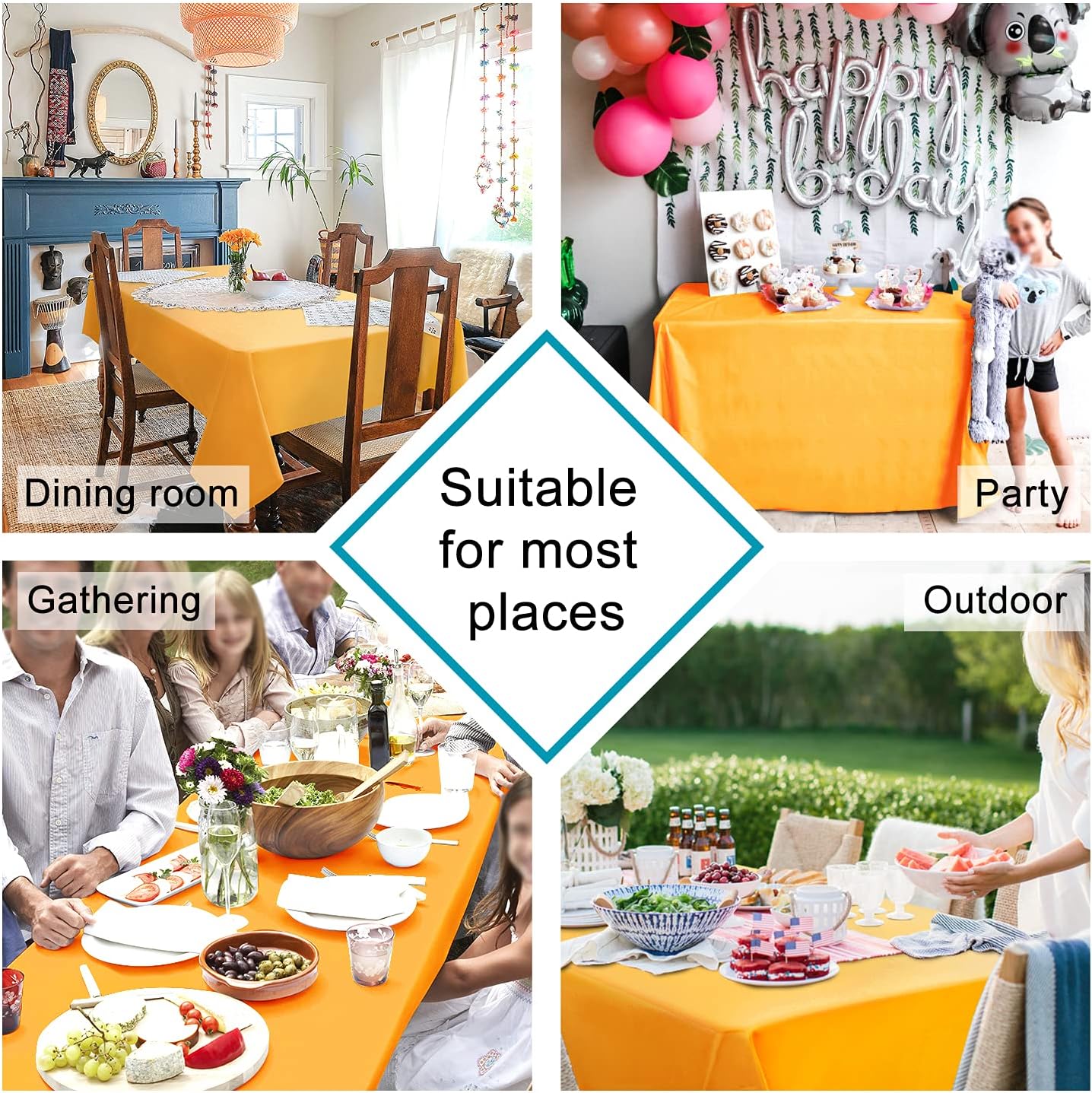 Hiasan Orange Yellow Rectangle Tablecloth - Waterproof Washable Fabric Table Cloth for Dining Party and Outdoor Use, 70 x 90 Inch