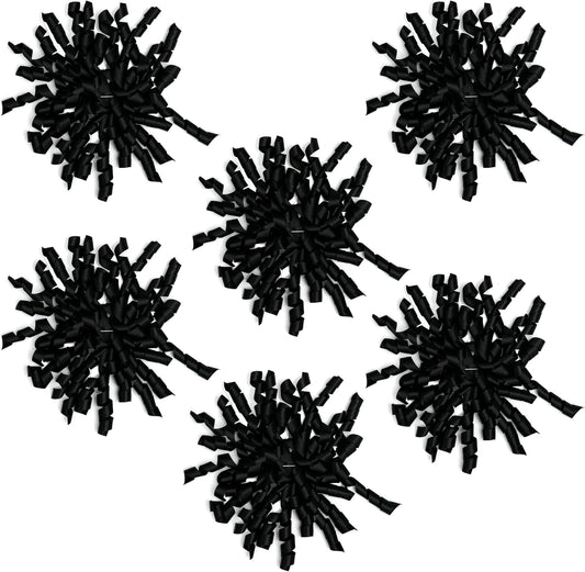 6 Inch Black Curly Bows for Gift Wrapping Set of 6, Self Adhesive Bows Black Gift Bows for Presents, Satin Ribbon Bows for Birthday, Wedding, Christmas, Bridal Shower, Gift Wrap Accessory