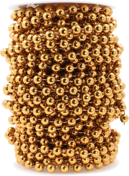 Mandala Crafts 8mm Faux Dark Gold Pearl Beads Roll - 20 Yards Strand of Fake Pearls Chain Garlands Spool String for Christmas Tree, Wedding, Party, Vases, DIY Decoration