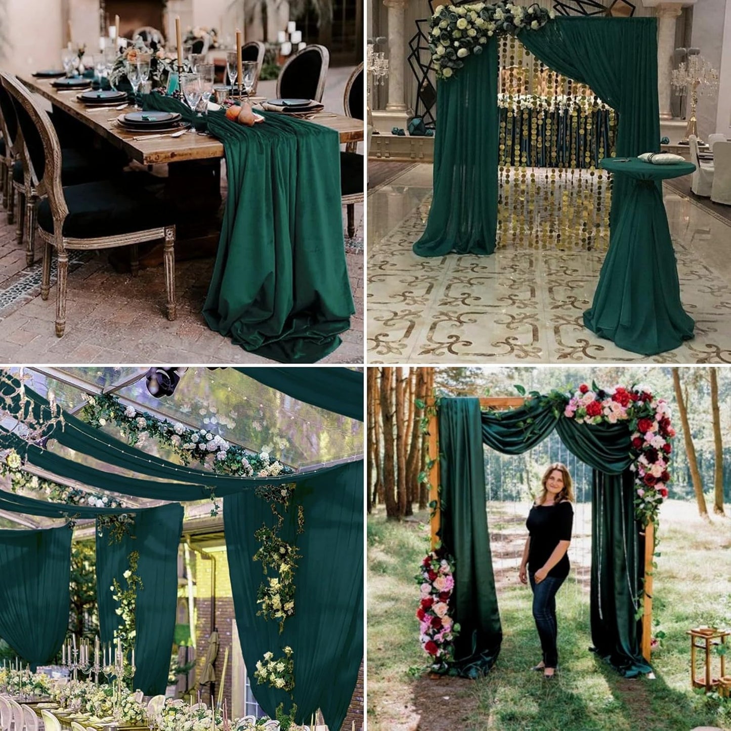 8 Panels Wedding Arch Draping Fabric 28" x20Ft Wedding Arch Drapes Chiffon Fabric Drape Sheer Backdrop Curtain for Weddings Party Ceremony Birthday Arbor Drapery Reception Ceiling Décor(Emerald Green)
