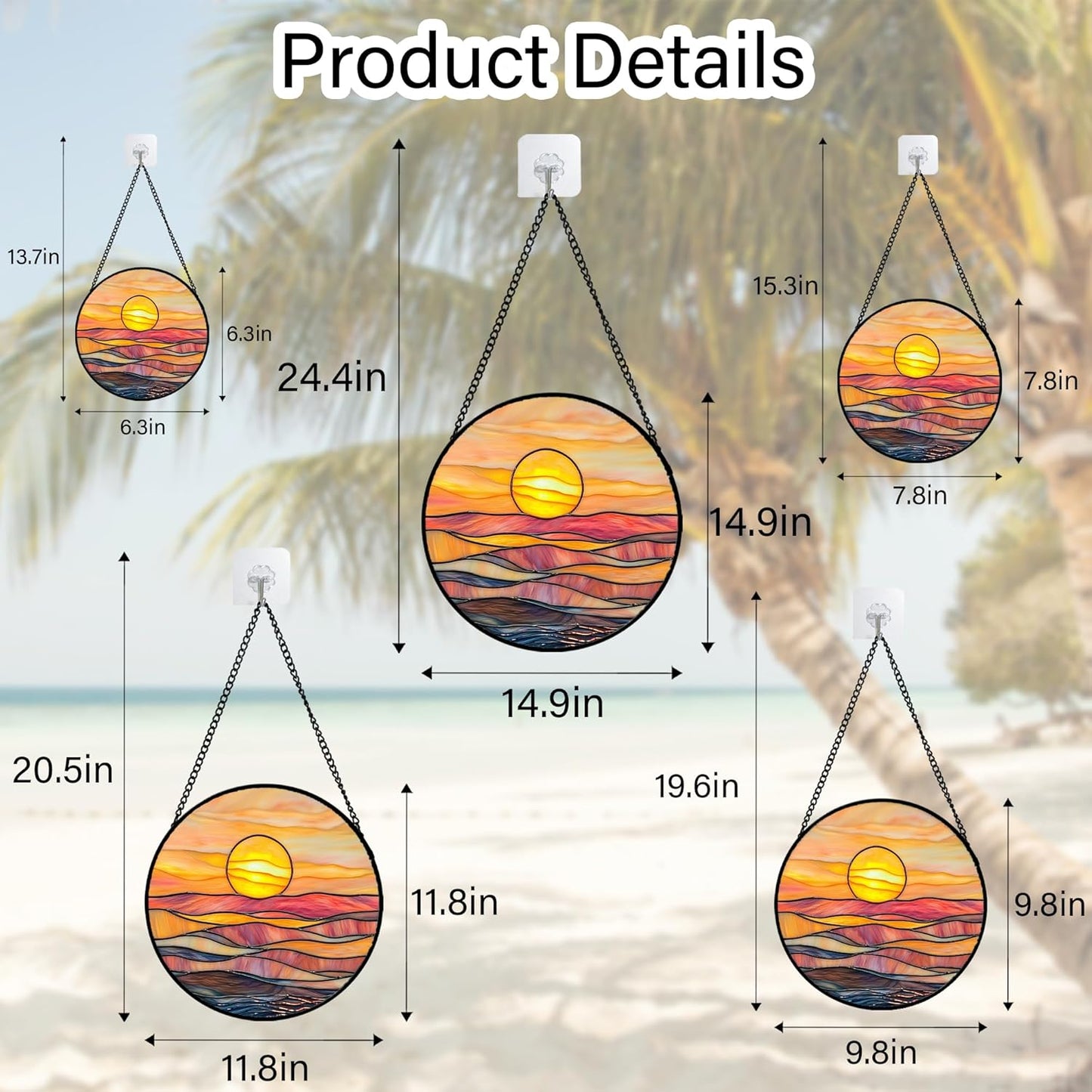 Stained Glass Window Hanging, Orange Sunrise Suncatcher Diamond Glass Panel Hangings Scenery Sun Catchers Decor for Birthday for Women, Men, Wife, Aunt, and Mom 11.8 in