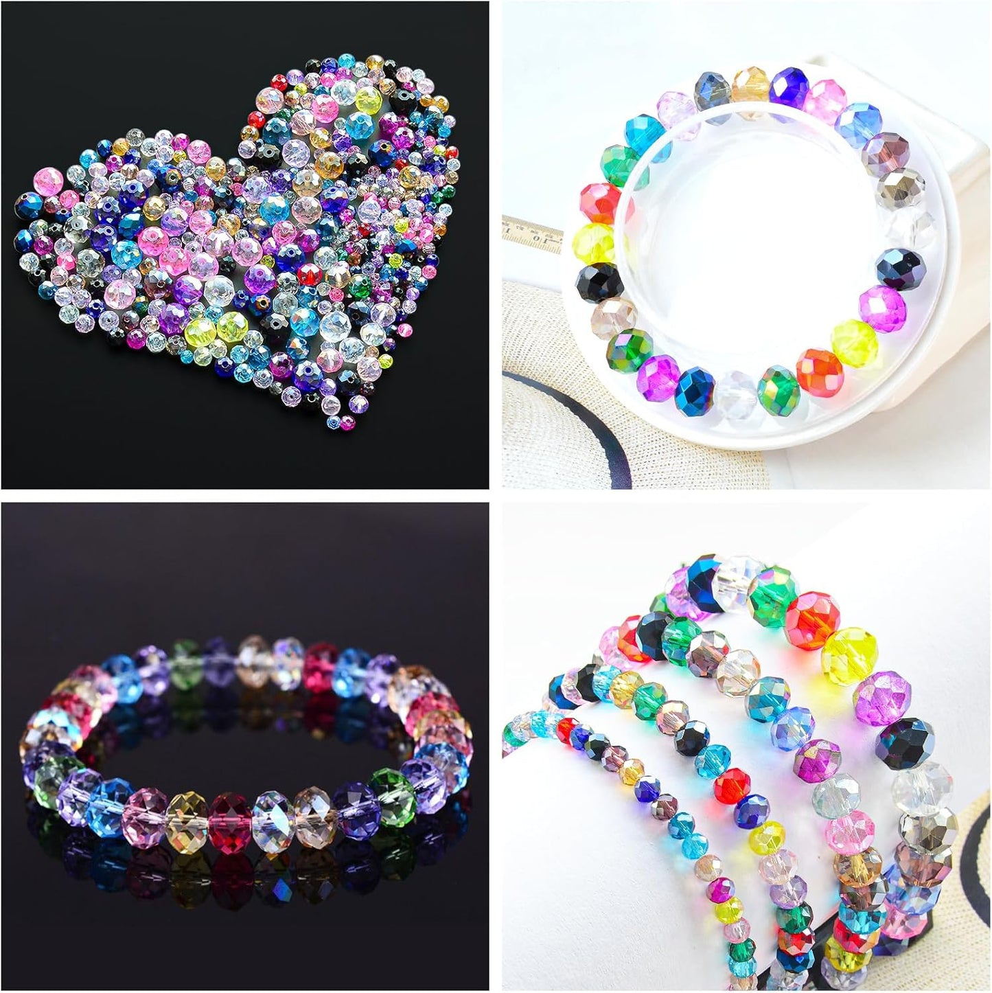 800Pcs Colors Random 4/6/8/10mm Crystal Glass Beads for Jewelry Making Beads for Bracelets Necklace Pendants Making Supplies(Mixed Colors)