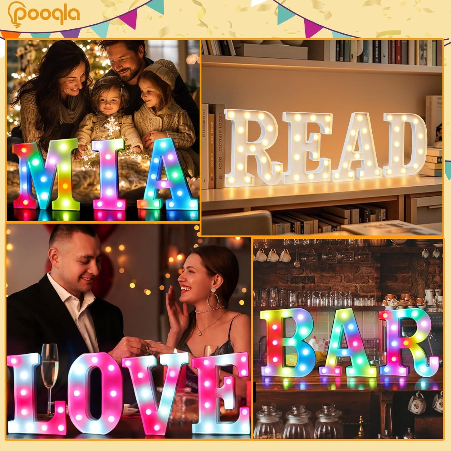 Pooqla Colorful Light Up Letters with Remote, Upgraded 35 Colors LED Marquee Letters, RGB Lighted Letter for Girls Teenager Gift, Birthday, Party, Wedding, Night Light, Room, Bedroom Decor, Letter I