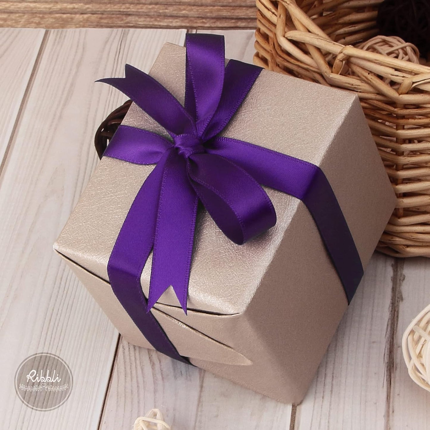 Ribbli Purple Double Faced Satin Ribbon,1/2 Inch x Continuous 25 Yards,Use for Craft Bows Bouquet, Gift Wrapping, Wedding Decoration, Floral Arrangement