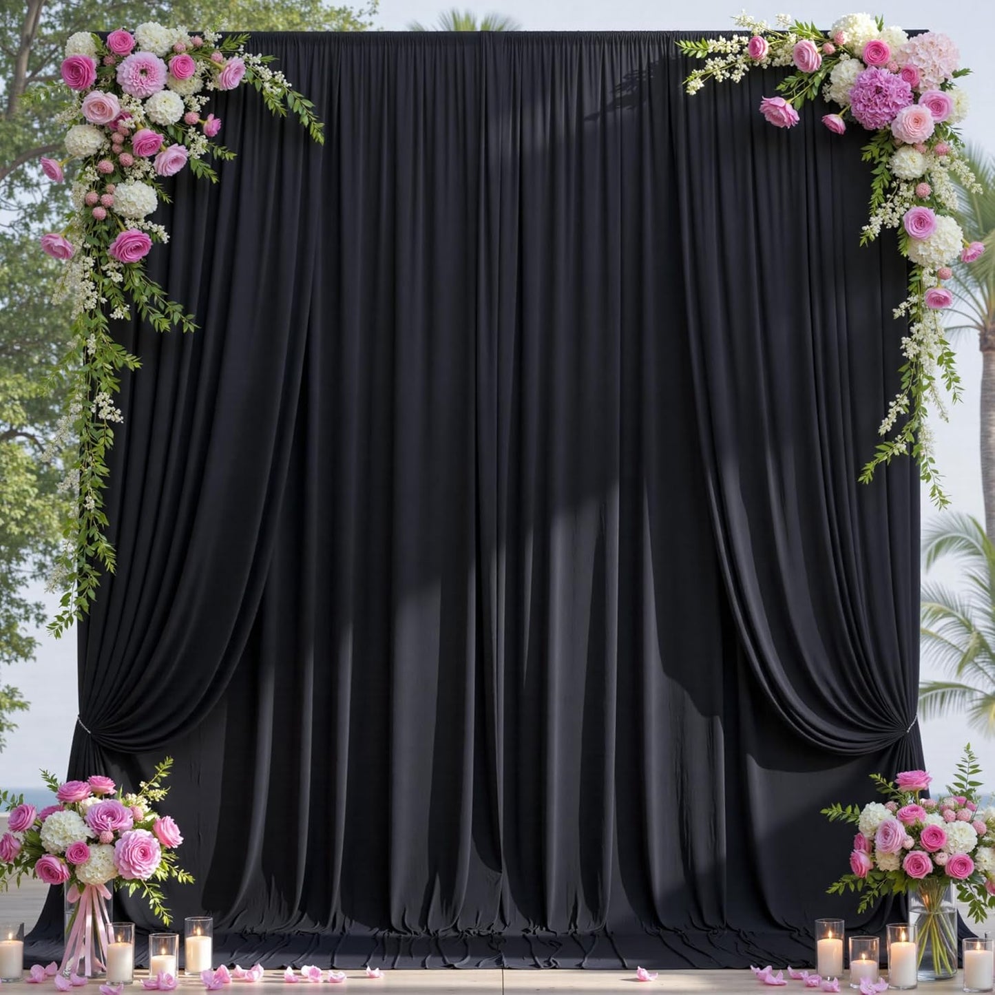 10×14ft Wrinkle Free Black Backdrop Curtain for Parties Wedding,2 Panels 5×14ft Height Soft Silky Polyester Photo Backdrop Drapes for Birthday Graduation Photography Stage Event Background Cloth