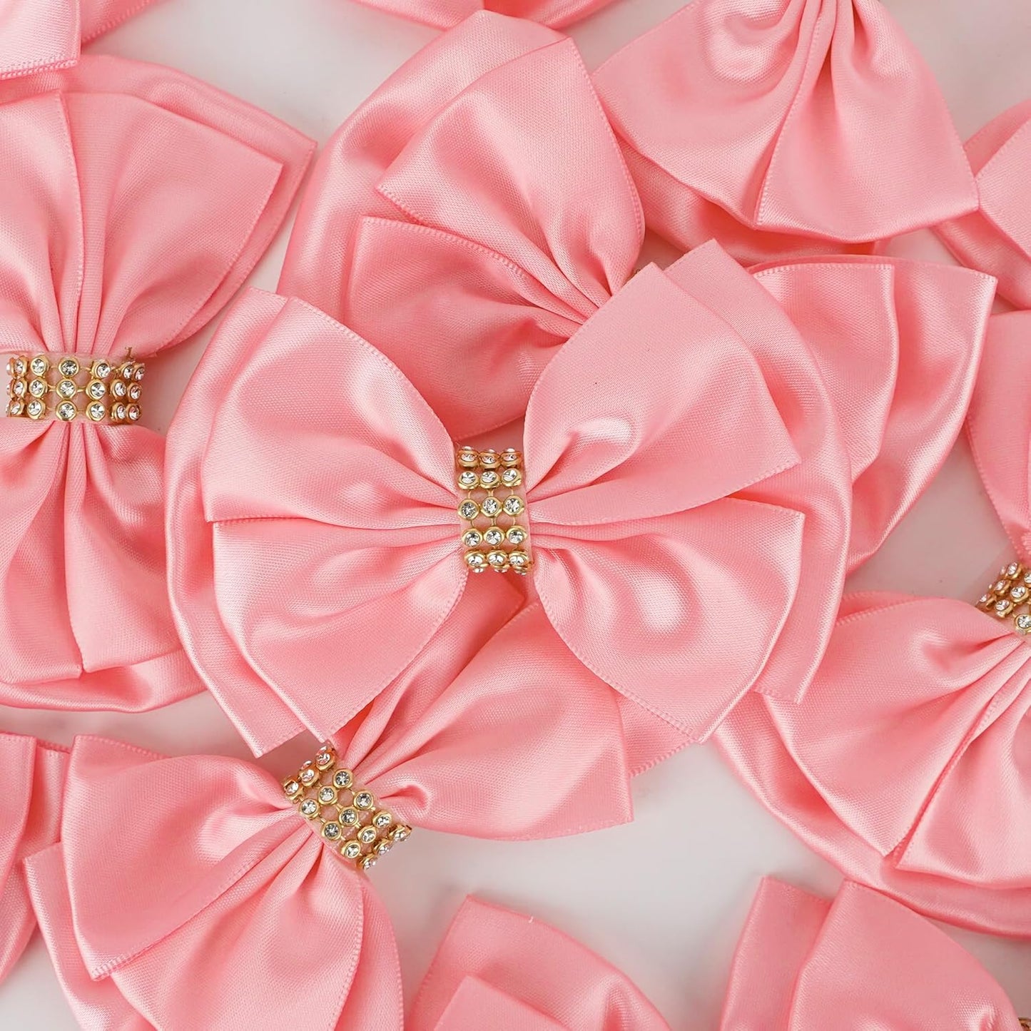 Pink Ribbon Bow 4'' Premade Pink Satin Bow, Gift Bows with Rhinestone, Wrapping Bows for Presents, Greeting Cards, Treat Bags, Wine Bottles, Pink Valentines Bows for Gift Wrapping-12 Counts