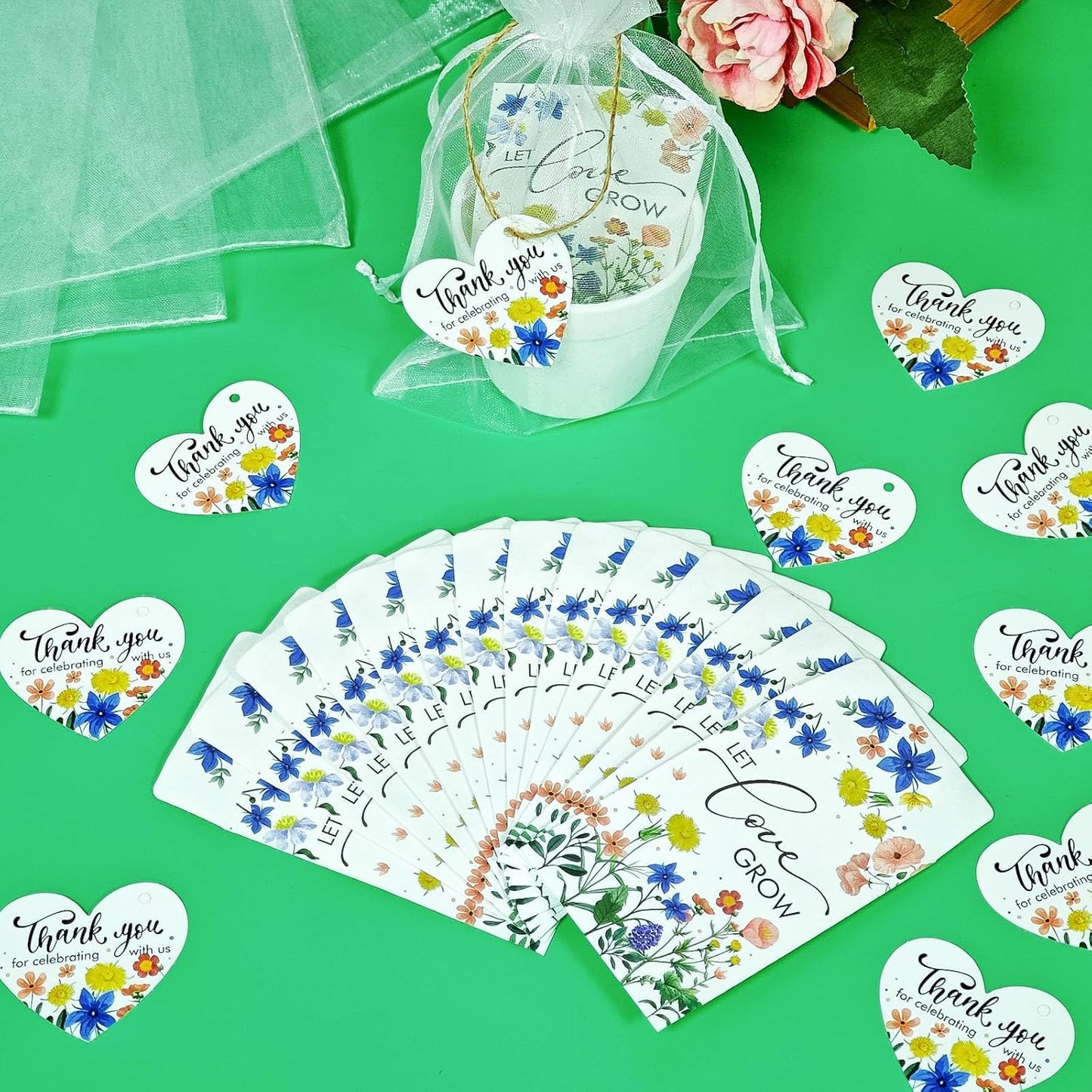 Cinrobiye 50 Sets Let Love Grow Wedding Favors for Guests Seed Packet Bags (Seed Not Include) with Tags & Labels Flowerpot for Bridal Shower Party Favors Bulk Wedding Souvenirs for Guests (Wild Flower)