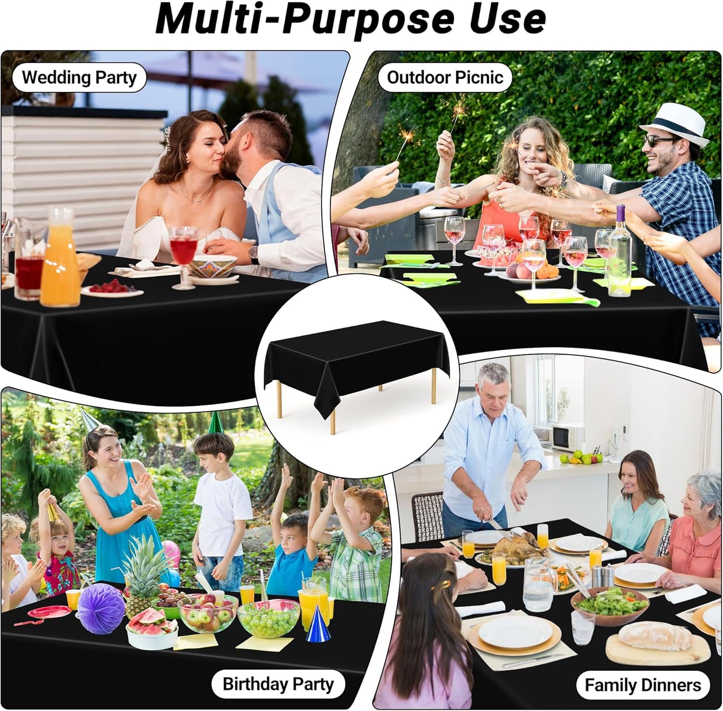 QZYL 4 PCS Picnic Table Cover with Bench Covers, Black Plastic Table Cloths, 54 X 108 in Disposable Waterproof Rectangle Table Covers for Camping Birthdays Weddings Parties Christmas