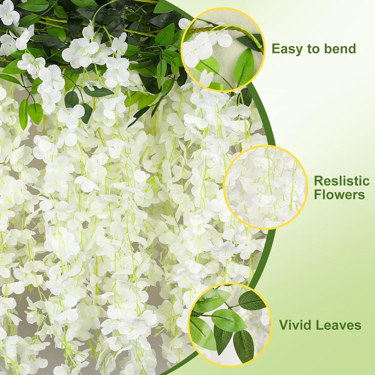 Wisteria Artificial Flowers Garland，6Pcs Total 36ft Silk Fake White Wisteria Flowers Hanging for Home Garden Wedding Arch Party Indoor Outdoor Decor