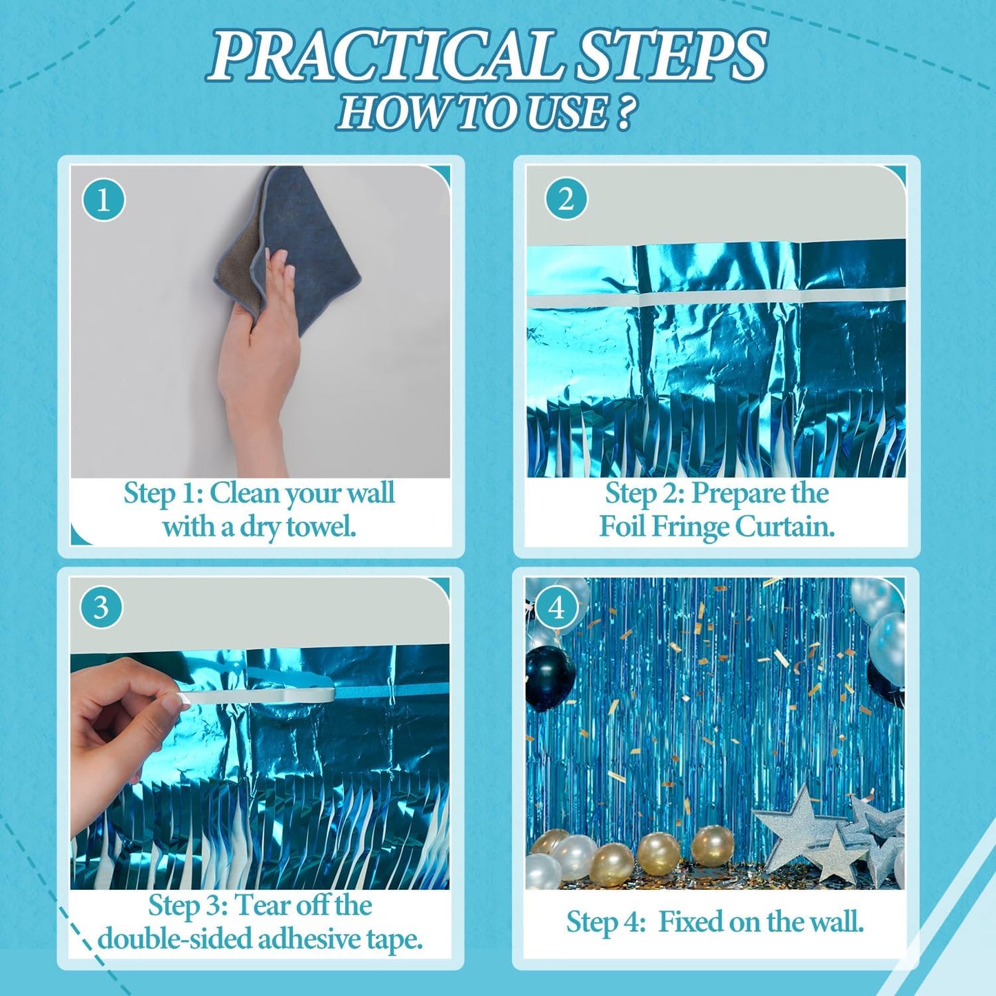 3 Pack Foil Fringe Backdrop - Blue Shiny Tinsel Curtains for Party Decoration/Photo Booth Props - 3.3x8.2 FT Metallic Foil Backdrop for Birthday, Wedding, Graduation, Christmas.