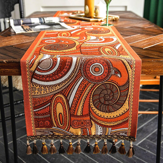 13×72 Inch Table Runner, Retro-Luxury Tassels Series for Kitchen Dining Table Holiday Decoration (Spiral Arts)