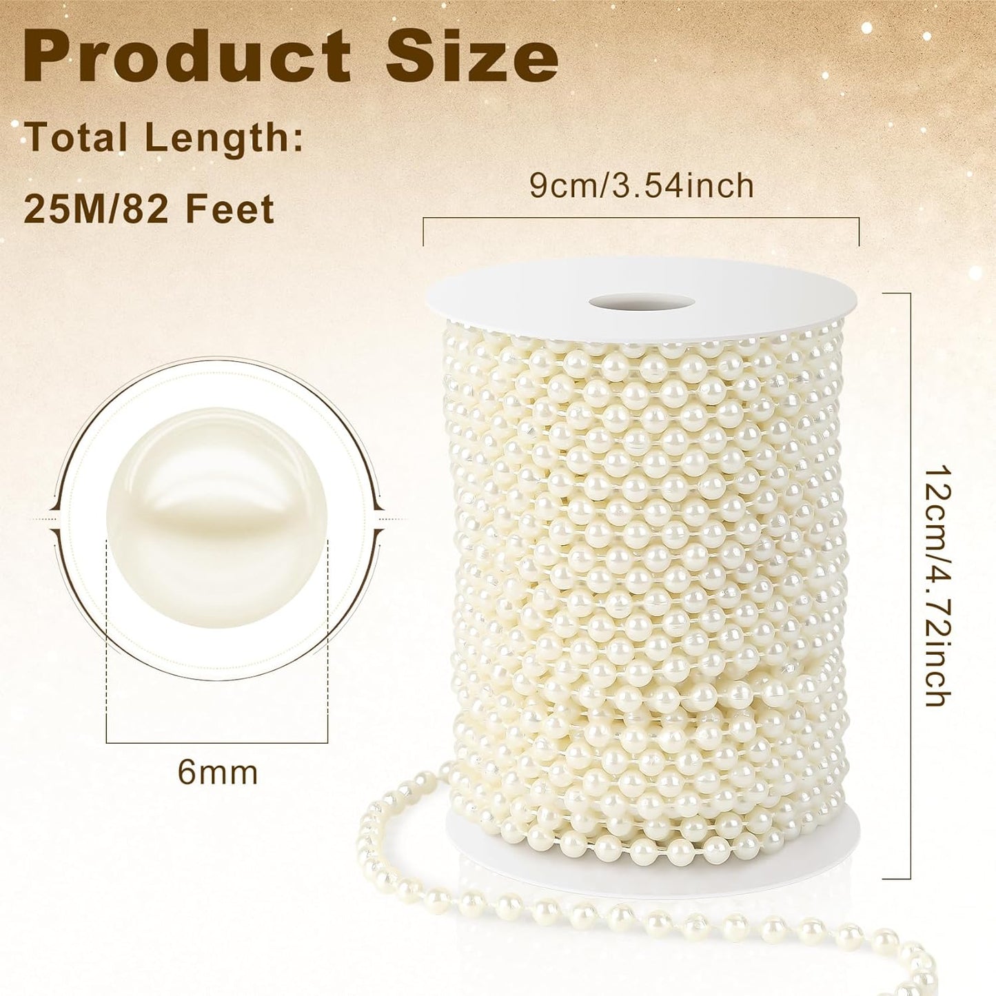 Pearl Beads Garland, 6 MM Ivory Faux String of Pearls 82FT Pearl Garland for Christmas Tree Pearls Beads Strand Spool Bead Roll for Crafts Floral Centerpieces Wedding Party Christmas Tree Decorations