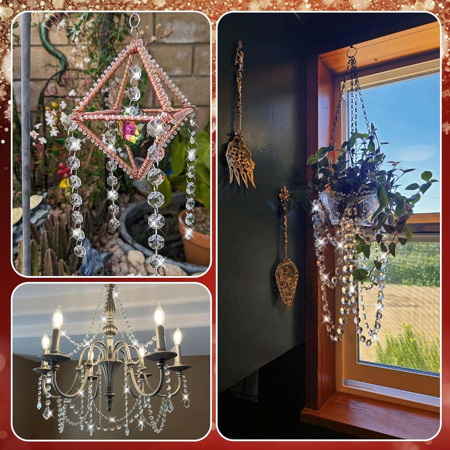 10 PCS Crystal Garland Strands, 33ft Hanging Crystal Strings for Window Curtains Doorway Decorations, Acrylic Clear Ball Crystal Ornaments for Christmas Tree, Wedding Party Home Chandelier Decor