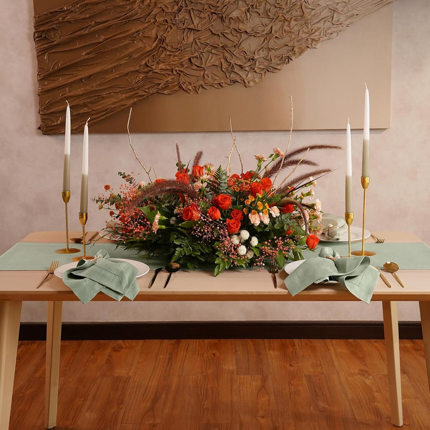 Linen Table Runner 90 inches Long – 100% Pure Linen Sage Green Hemstitch Table Runner 14 x 90 Inch for Dining, Spring, Summer, Wedding Decorations, Gift – Elara