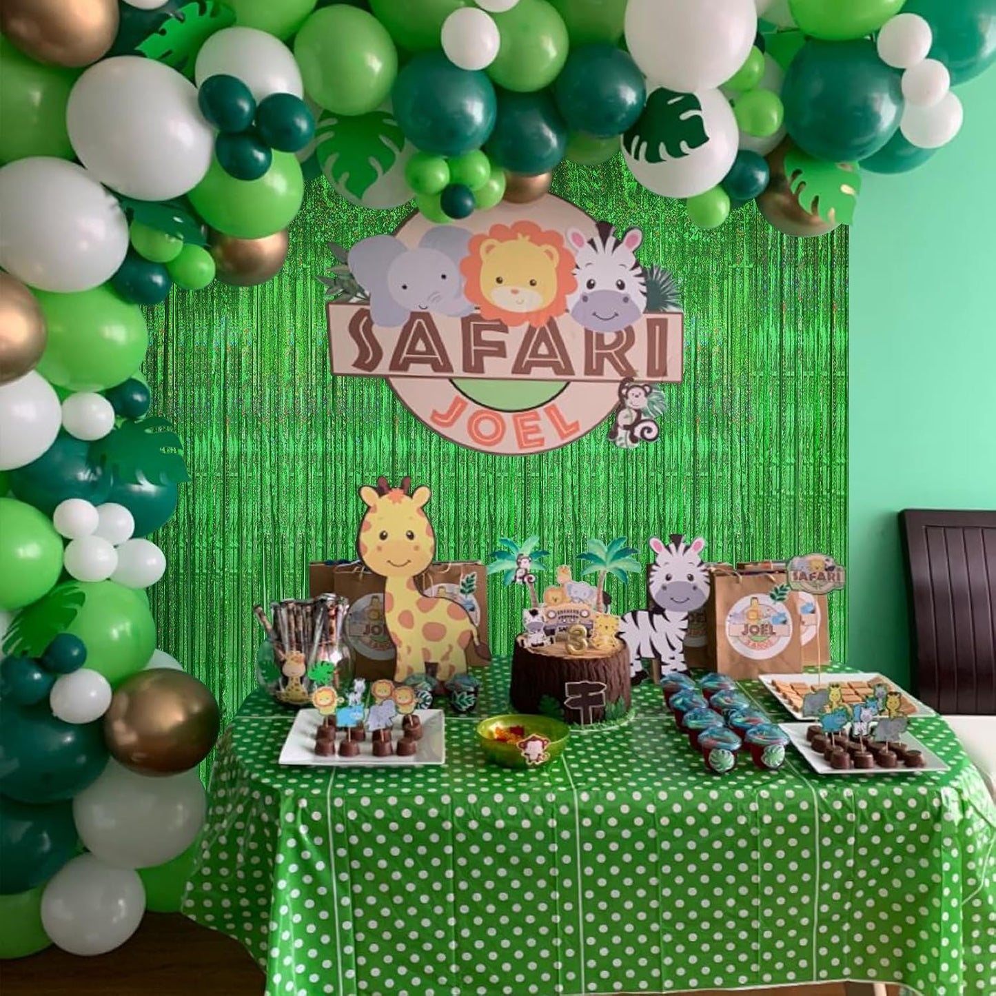 CANREVEL 2 Pack 3.3x8.2 Feet Laser Green Foil Fringe Backdrop Curtains, Tinsel Streamers Birthday Party Decorations, Fringe Backdrop for Jungle Safari Tropical Party Christmas Decorations