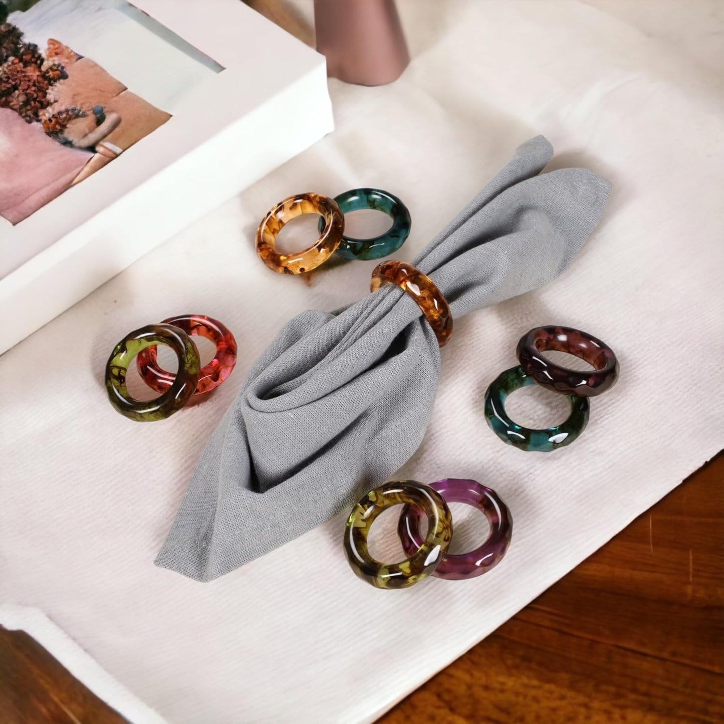 Spring Pastel Epoxy Napkin Rings - Set of 12 Multi-Color Epoxy Resin Napkin Holders for Modern Tabletop Decor, Perfect for Weddings, Parties, Special Events & Everyday Dining - ALPHA Living HOME