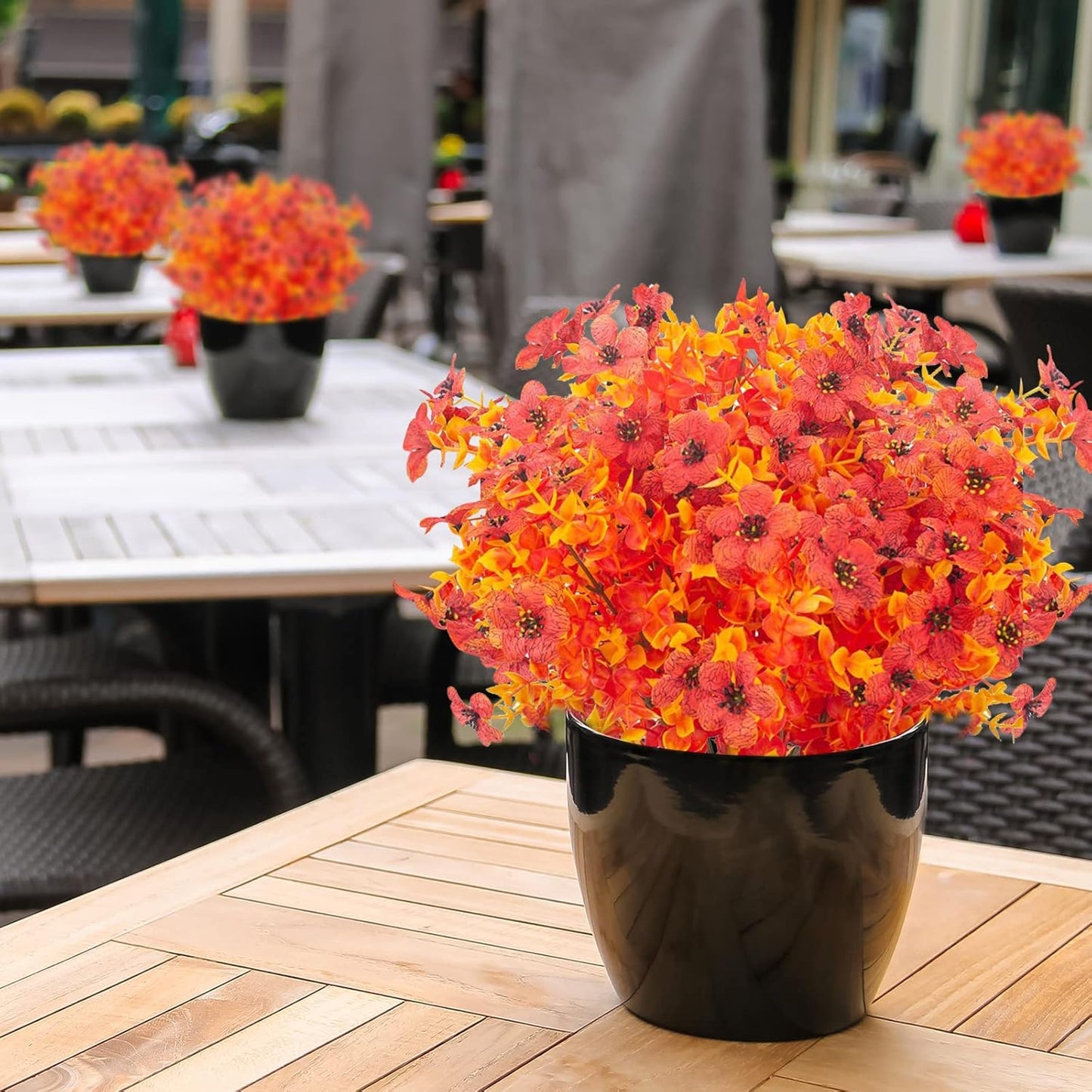 12 Bundles Artificial Fall Flowers Fake Plastic Plants Indoor Outside Hanging Planter No Fade Faux Autumn Plants Thanksgiving Christmas Wedding Party Home Garden Fireplace Décor (Gold Yellow)