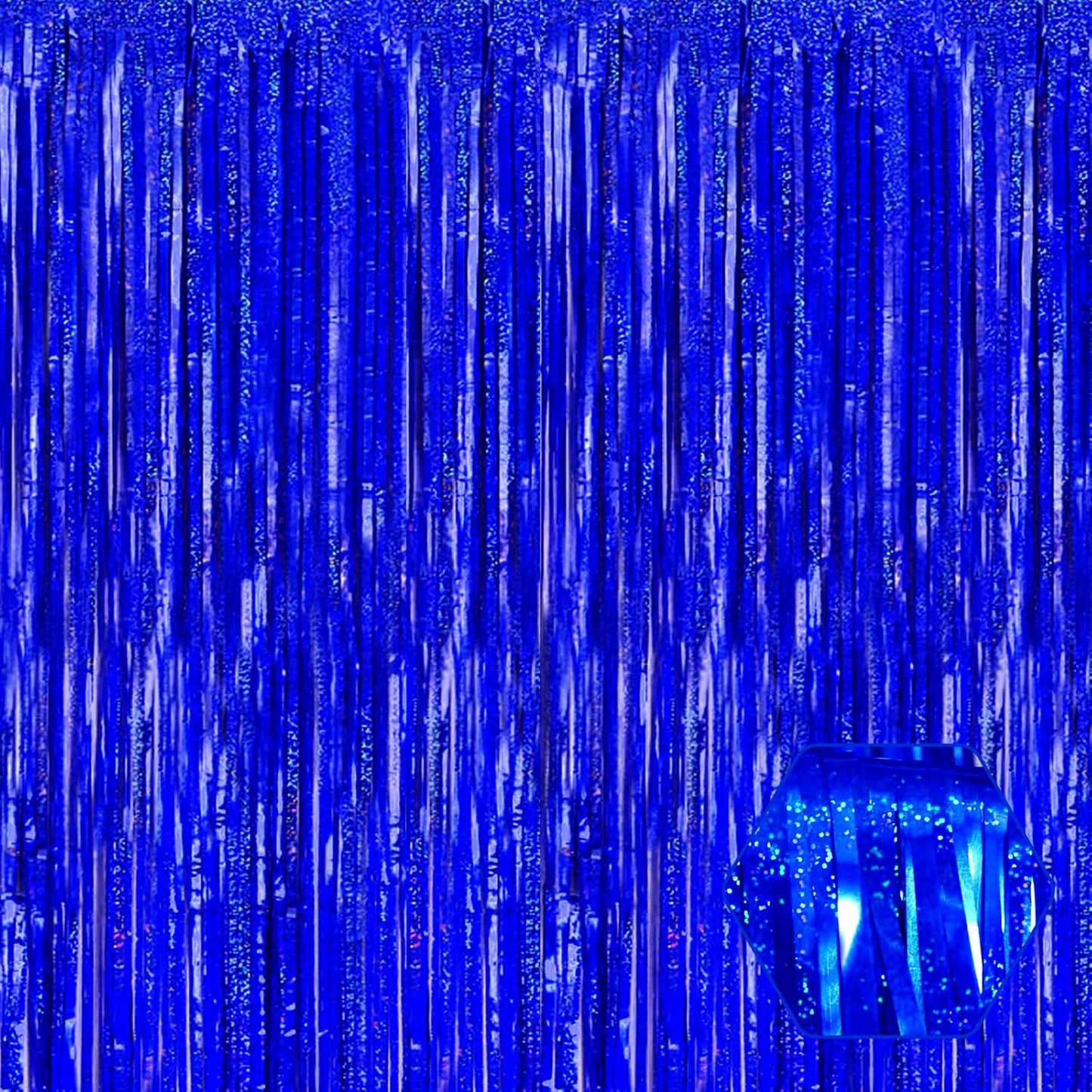 3 Pack Blue Foil Fringe Curtain Backdrop, 3.28Ft x 8.2Ft Metallic Tinsel Foil Fringe Streamer Curtains for Photo Booth, Mother's Day, Easter, Birthday, Wedding Party Decorations