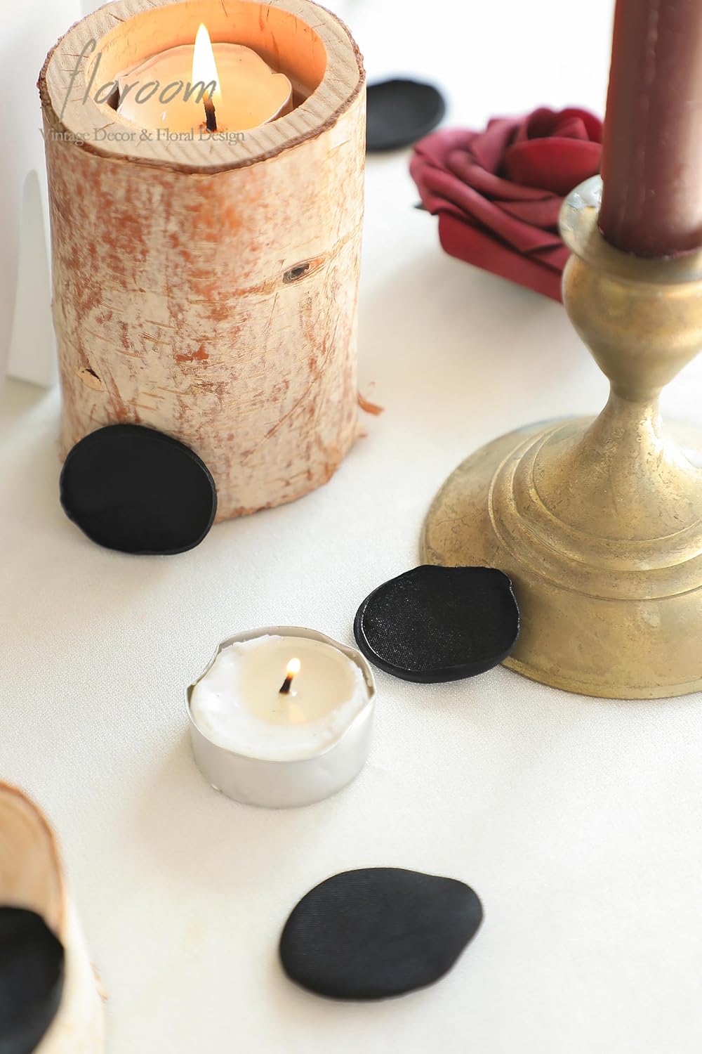 Floroom 300pcs Rose Petals Black Faux Silk Flower Petals for Wedding Flower Girl Basket Aisle Scatter Dinner Table Centerpieces Party Confetti Bridal Shower Romantic Night Decoration