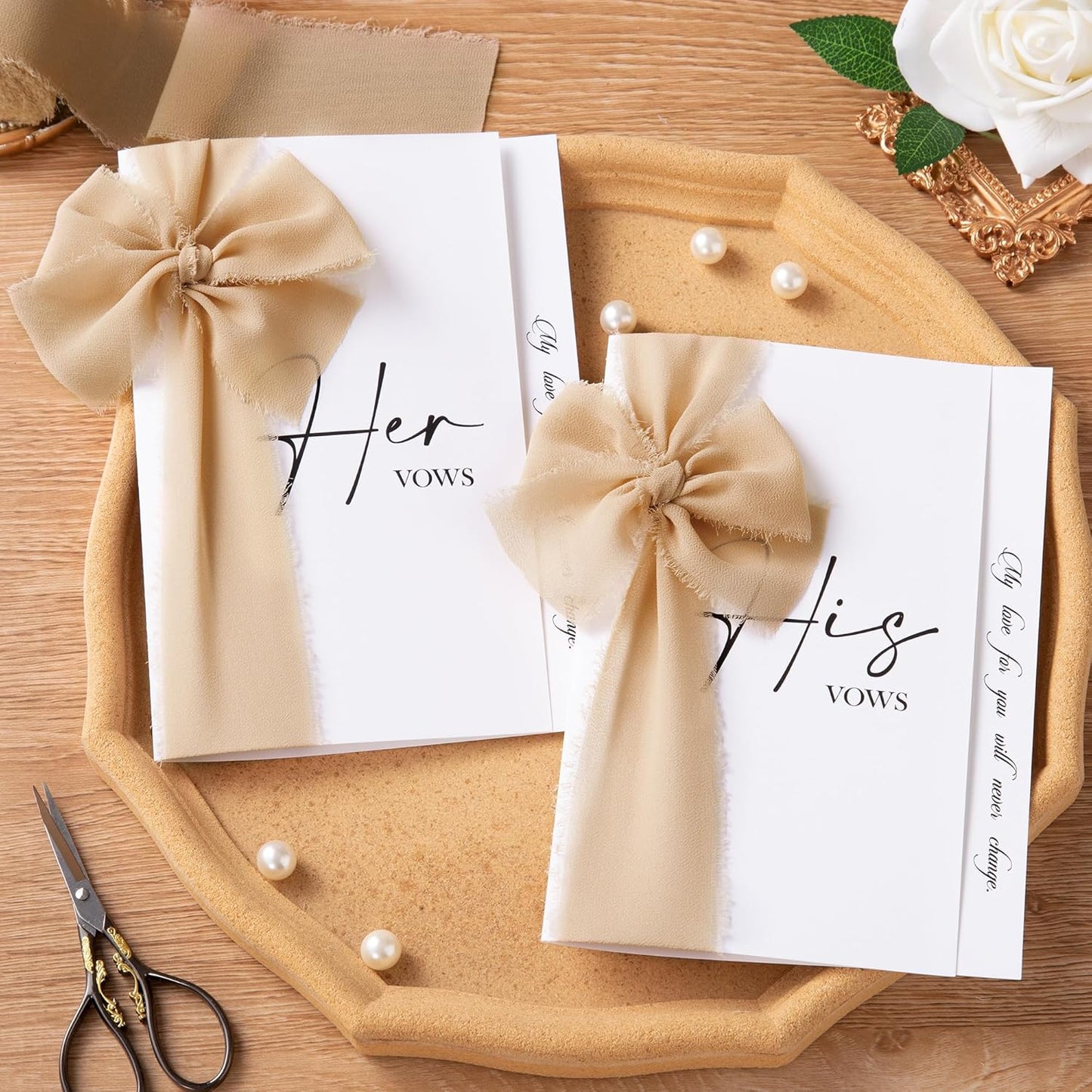 DORIS HOME 2" x21Yd Chiffon Ribbon for Flower Bouquet, Sand & Nude Fabric Ribbon for Gift Wrapping, Handmade Frayed Ribbon for Wedding/Christmas Decorations