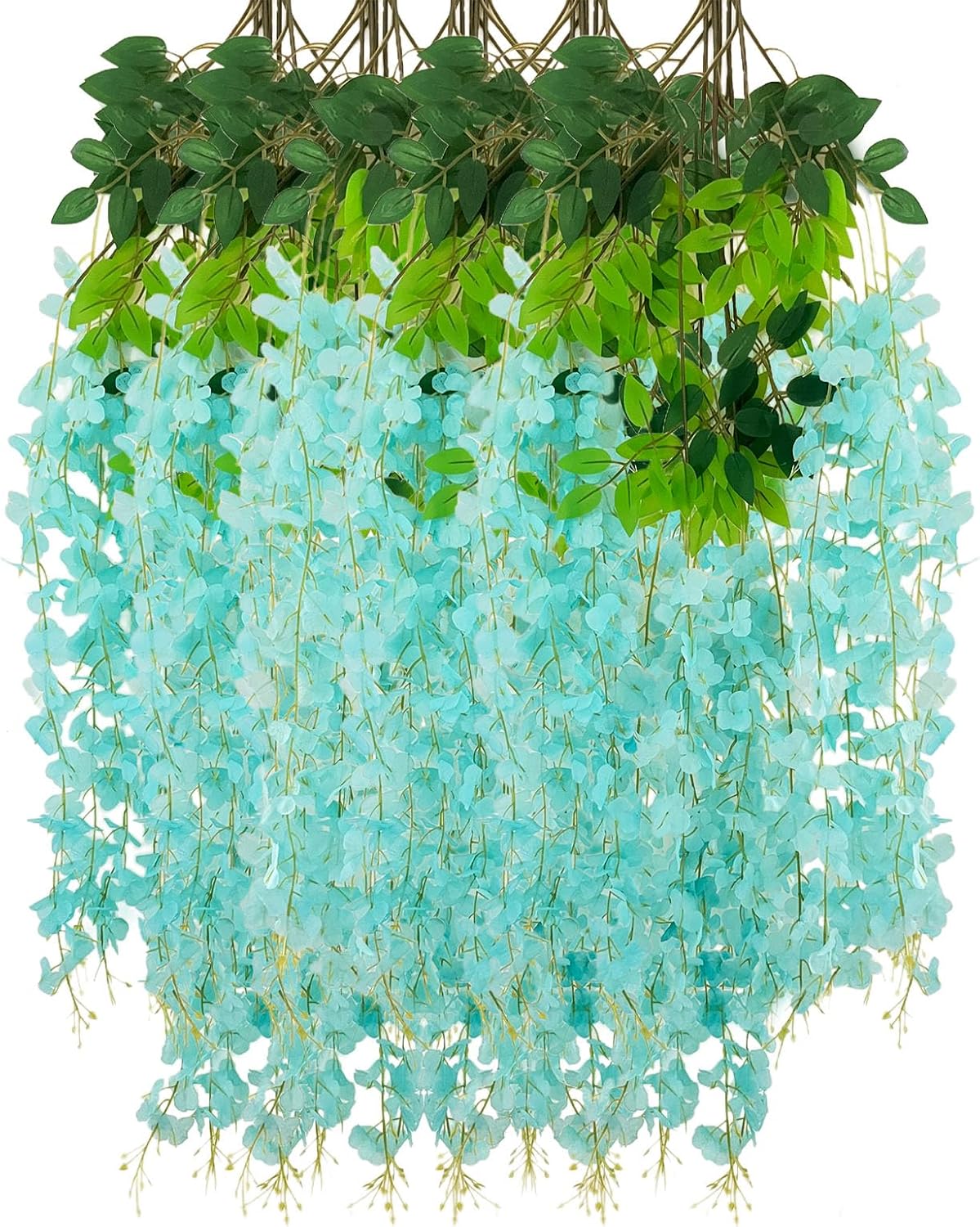 12 Pack Teal Wisteria Hanging Flowers Garland, 3.77 Feet Artificial Flower Vines, Fake Wisteria, Artificial Vines Hanging Garland for Backdrop Outdoor Yard Garden Decor