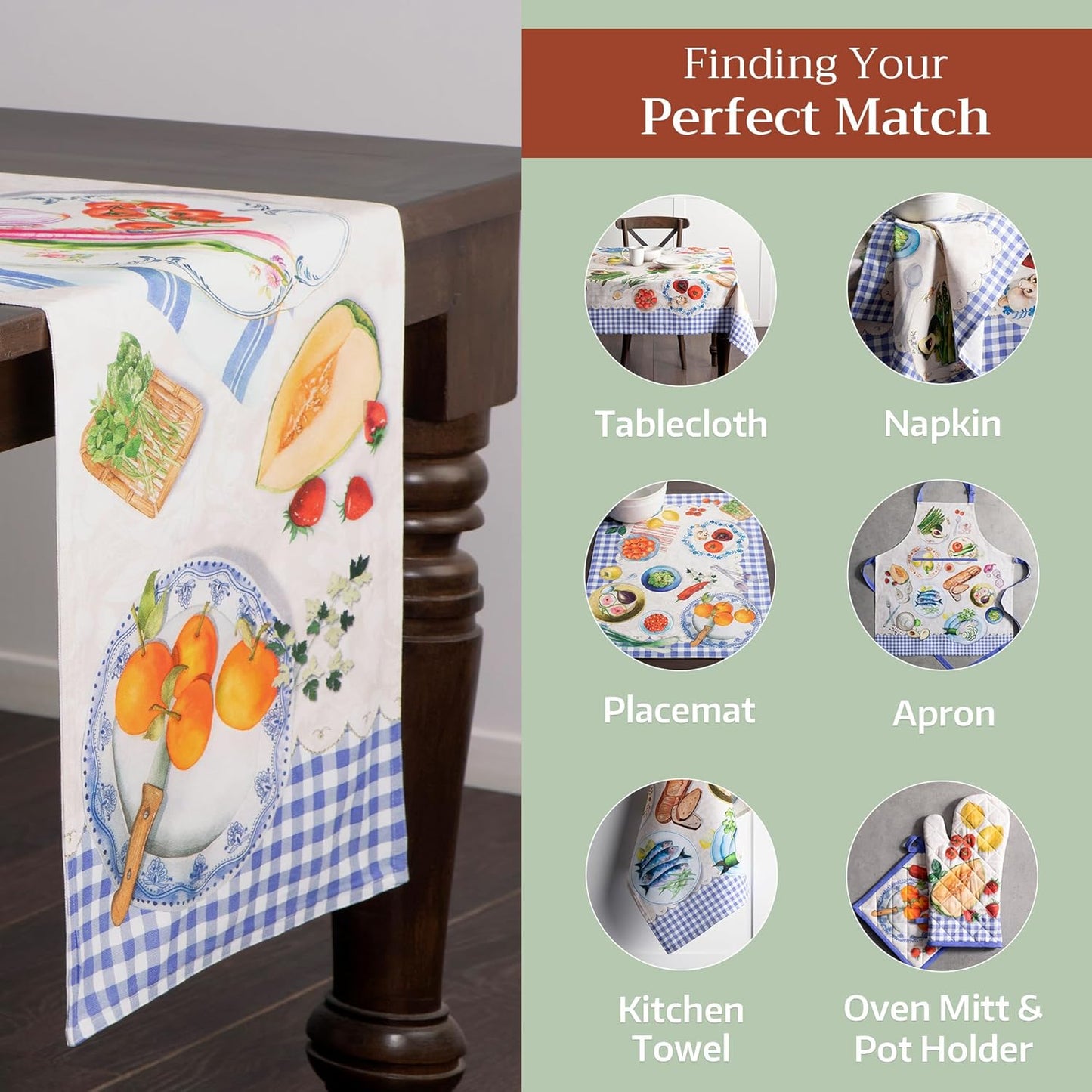 Maison d' Hermine Table runner 100% Cotton Double Layer Table Runners 108 inches long Decorative for Home Kitchen Dining Party Baby Shower Wedding Bridal Shower Spring Summer (Gourmand, 14.50" x 108")